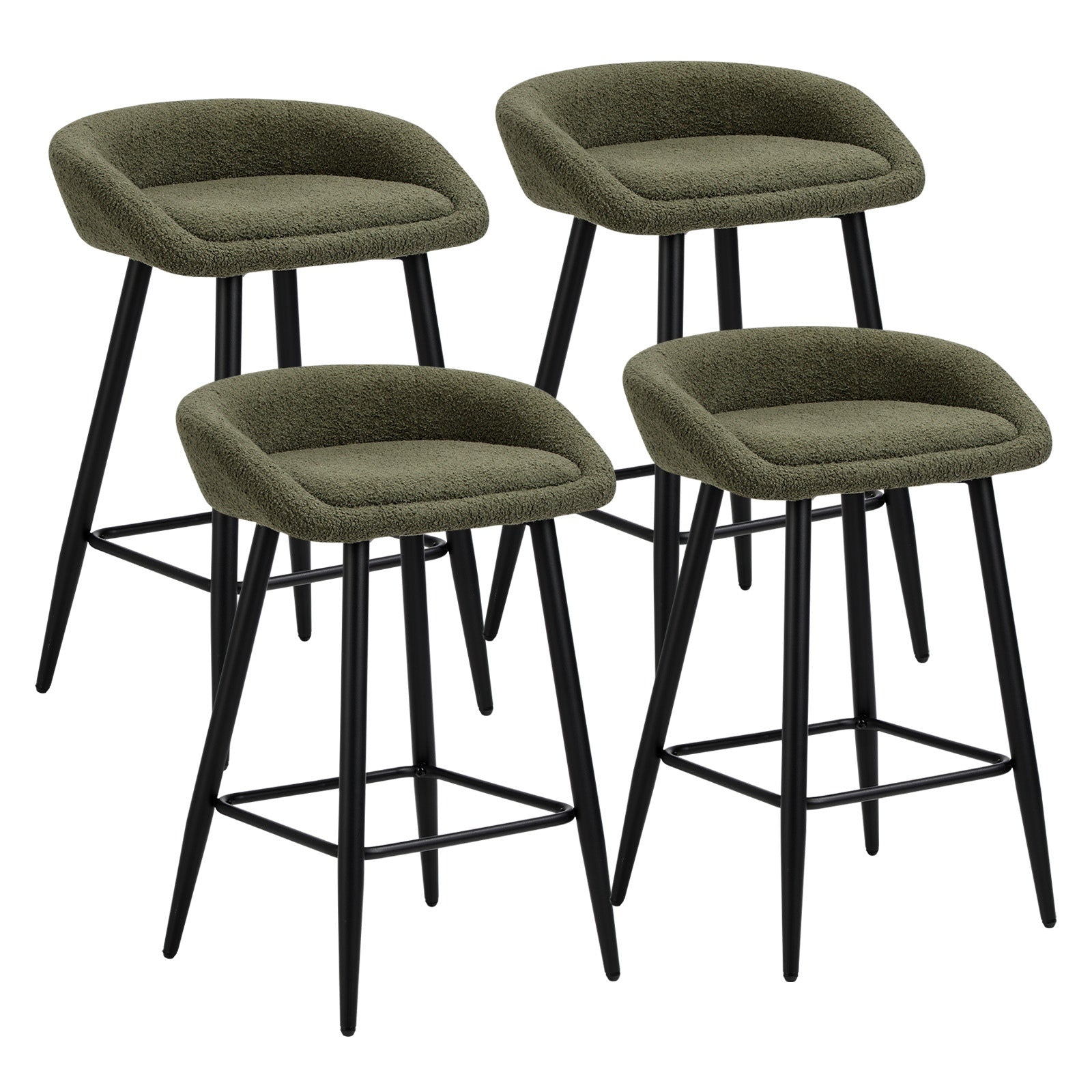 Oikiture Bar Stools Set of 4 Kitchen Dining Chairs Counter Stools Green Boucle - Sunyee