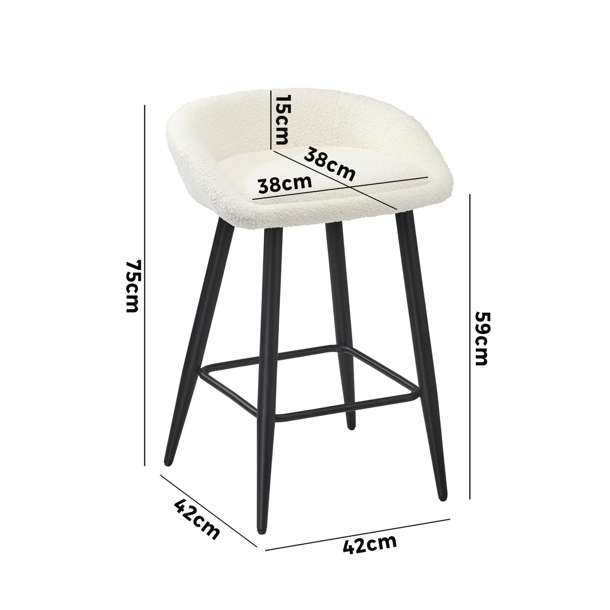 Oikiture Bar Stools Set of 4 Kitchen Dining Chairs Counter Stool White Boucle - Sunyee