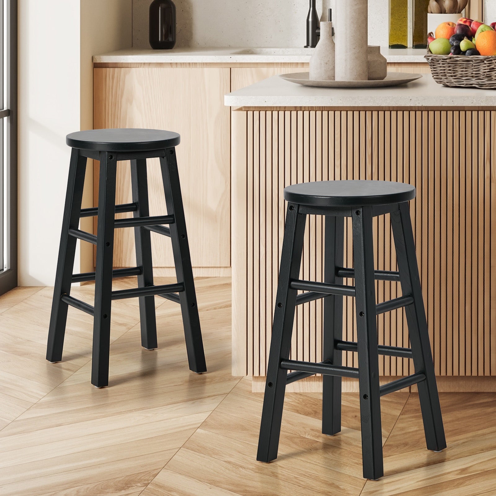Oikiture 2x Bar Stool Kitchen Counter Round Chair Split-Level Footrest Black