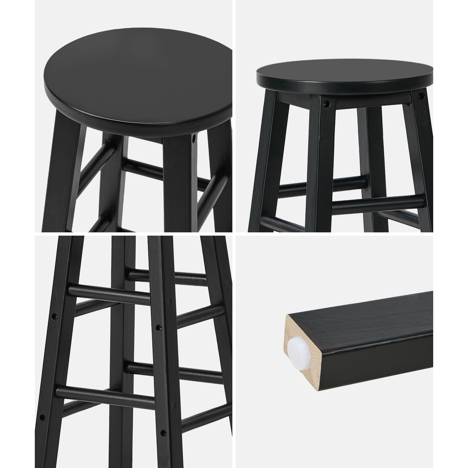 Oikiture 2x Bar Stool Kitchen Counter Round Chair Split-Level Footrest Black