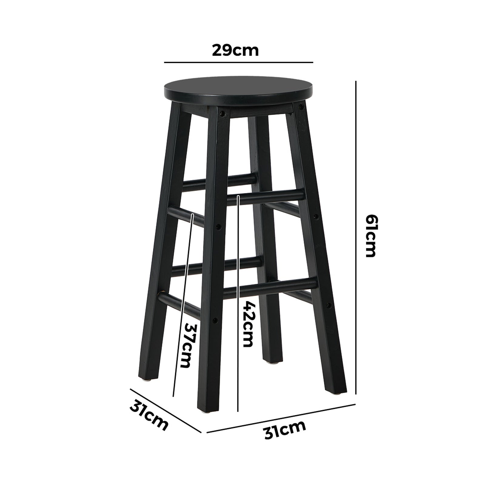 Oikiture 2x Bar Stool Kitchen Counter Round Chair Split-Level Footrest Black