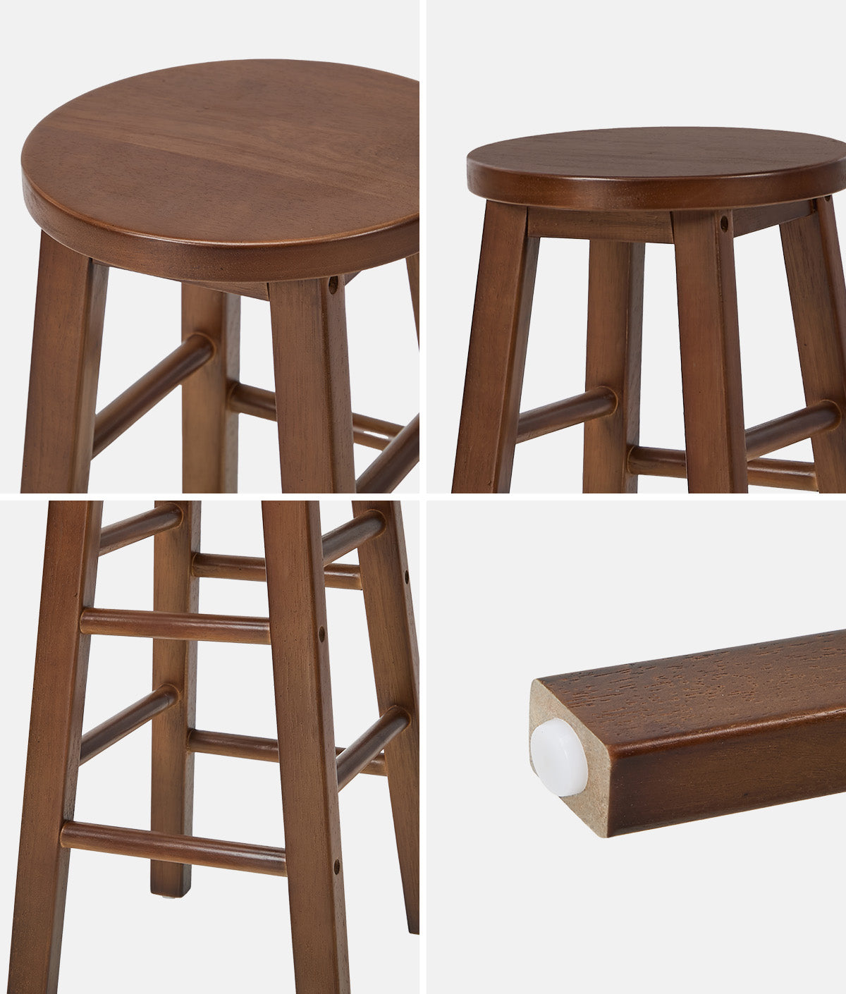 Oikiture 4x Bar Stool Kitchen Counter Round Chair Split-Level Footrest Walnut