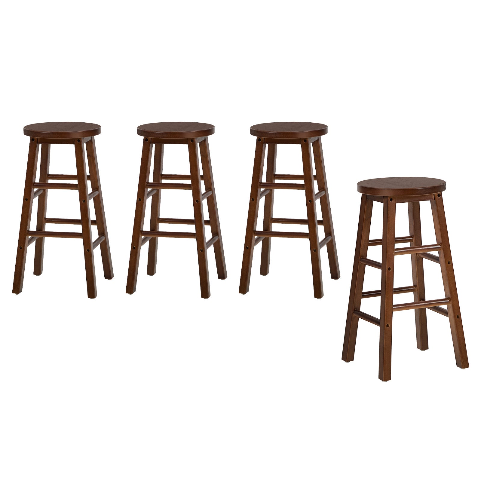 Oikiture 4x Bar Stool Kitchen Counter Round Chair Split-Level Footrest Walnut