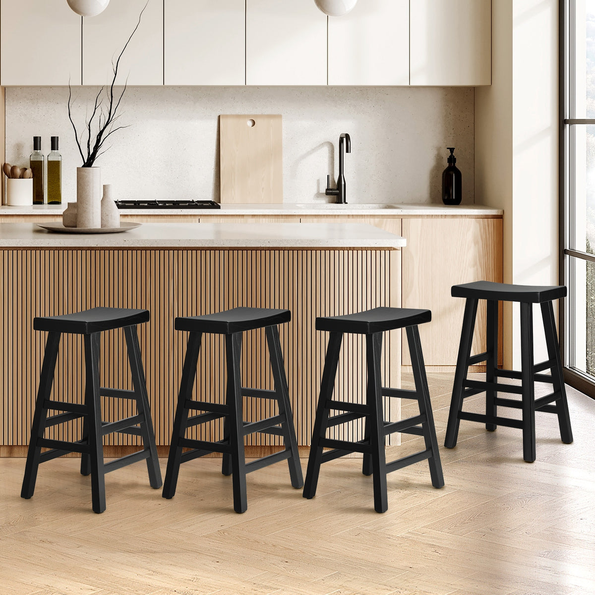 Oikiture 4X Bar Stools Kitchen Stool Wooden Counter Chairs Barstools Black - Sunyee