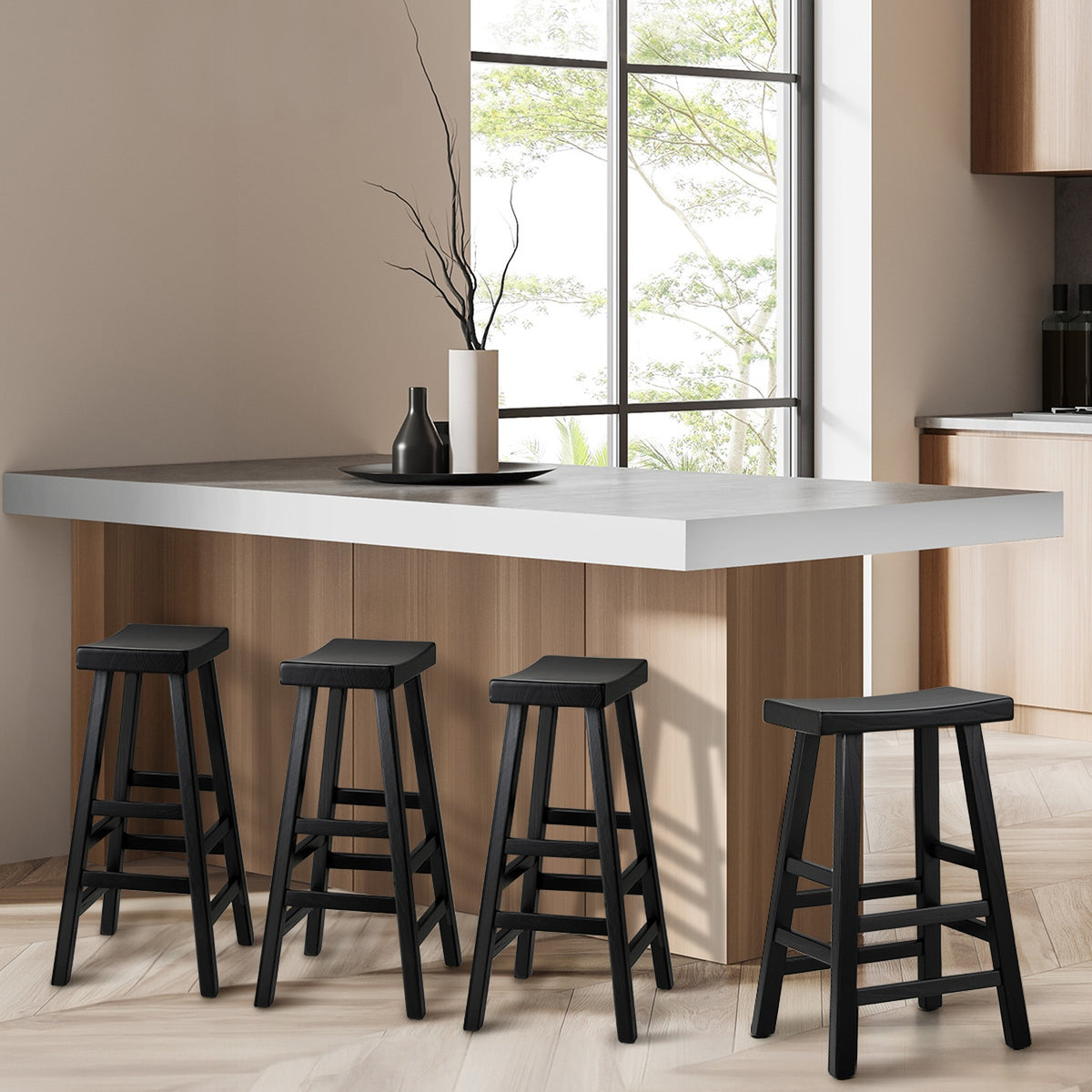 Oikiture 4X Bar Stools Kitchen Stool Wooden Counter Chairs Barstools Black - Sunyee