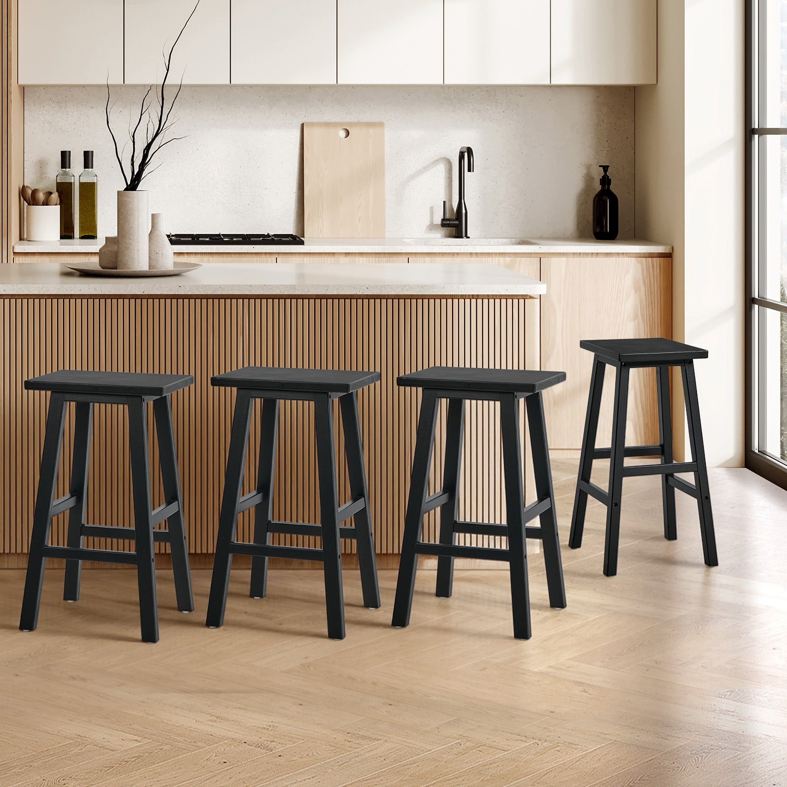 Oikiture 4x Bar Stool Kitchen Counter Dining Chair Split-Level Footrest Black