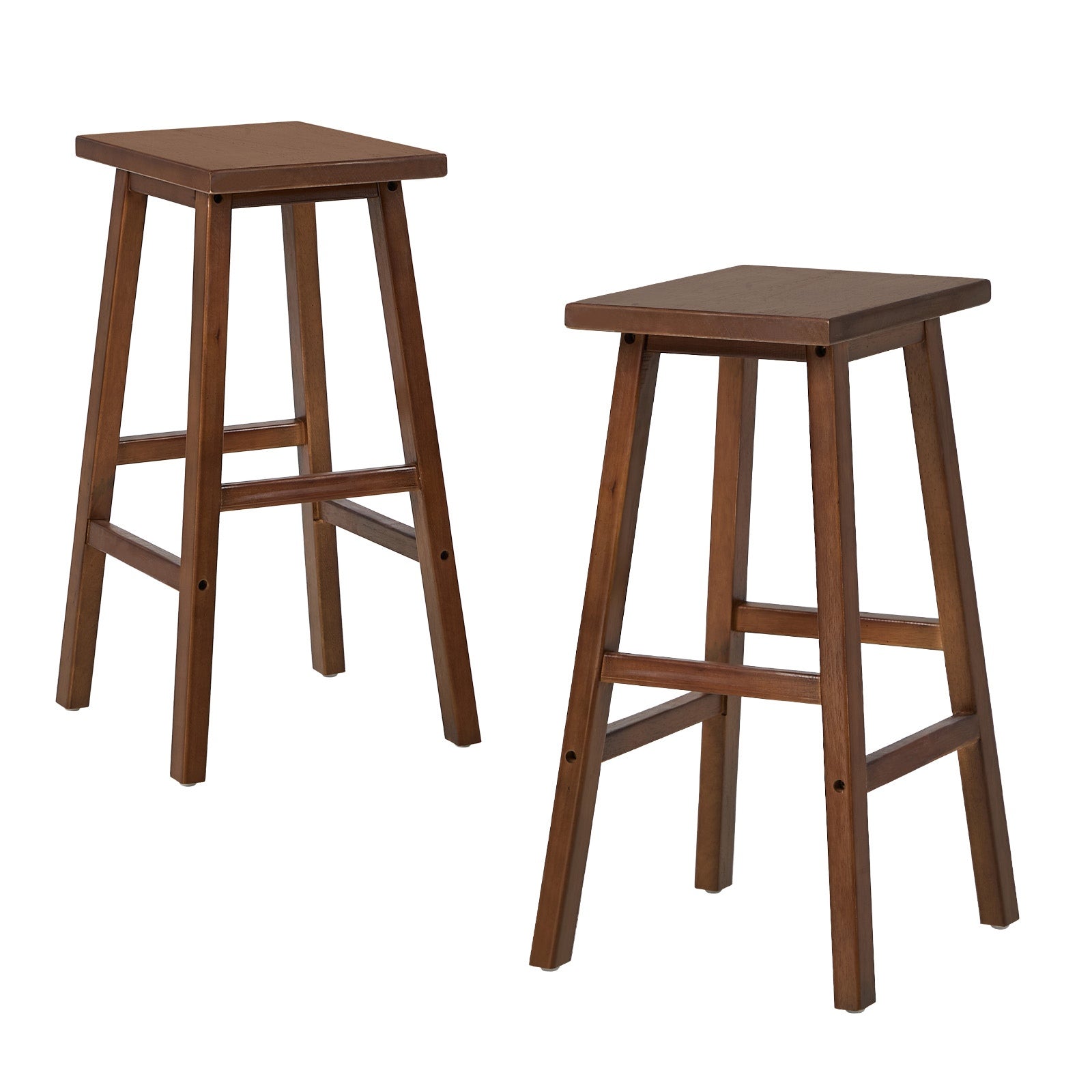 Oikiture 2x Bar Stool Kitchen Counter Dining Chair Split-Level Footrest Walnut