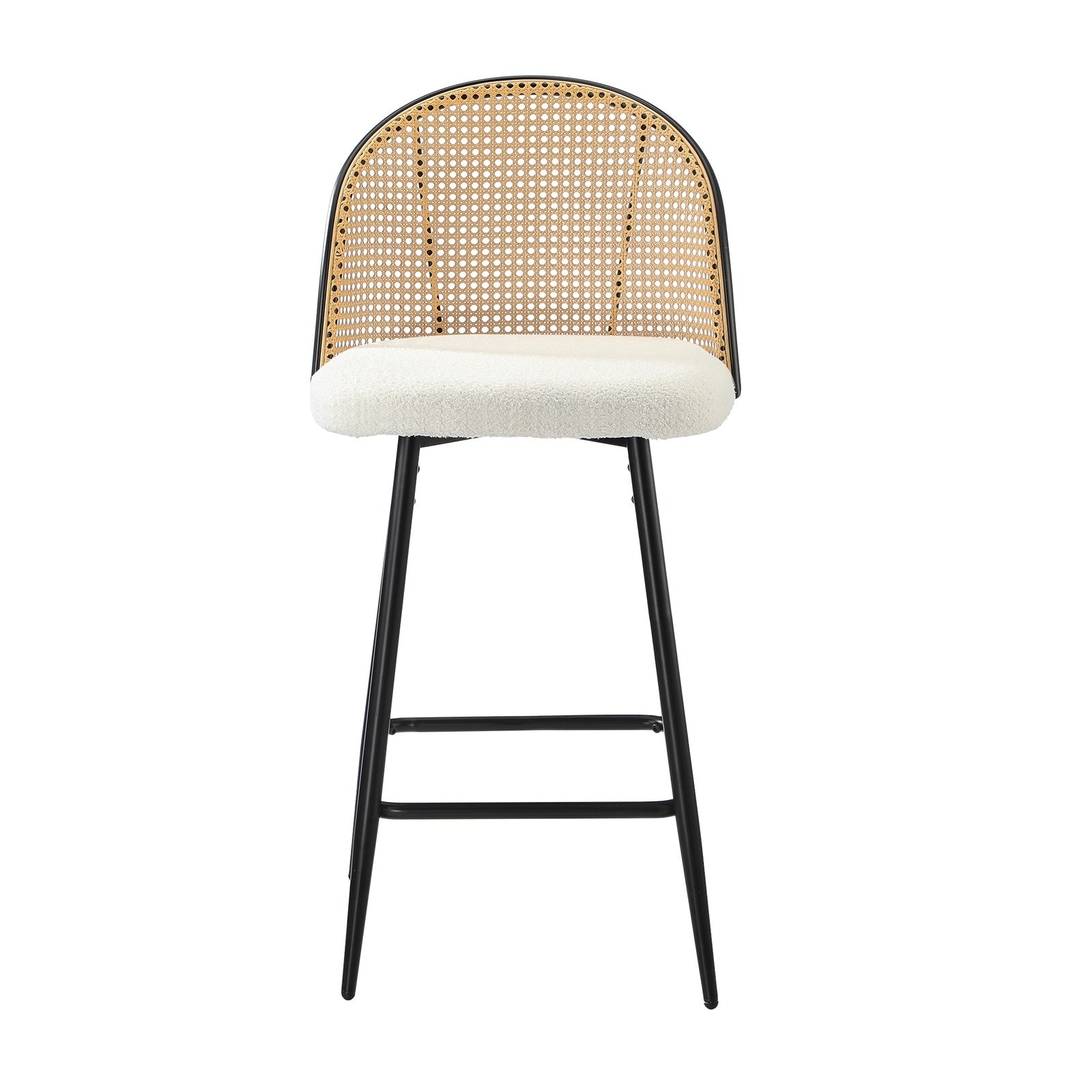 Oikiture Bar Stools Kitchen Counter Stool Rattan Dining Chair Boucle Fabric x4 - Sunyee