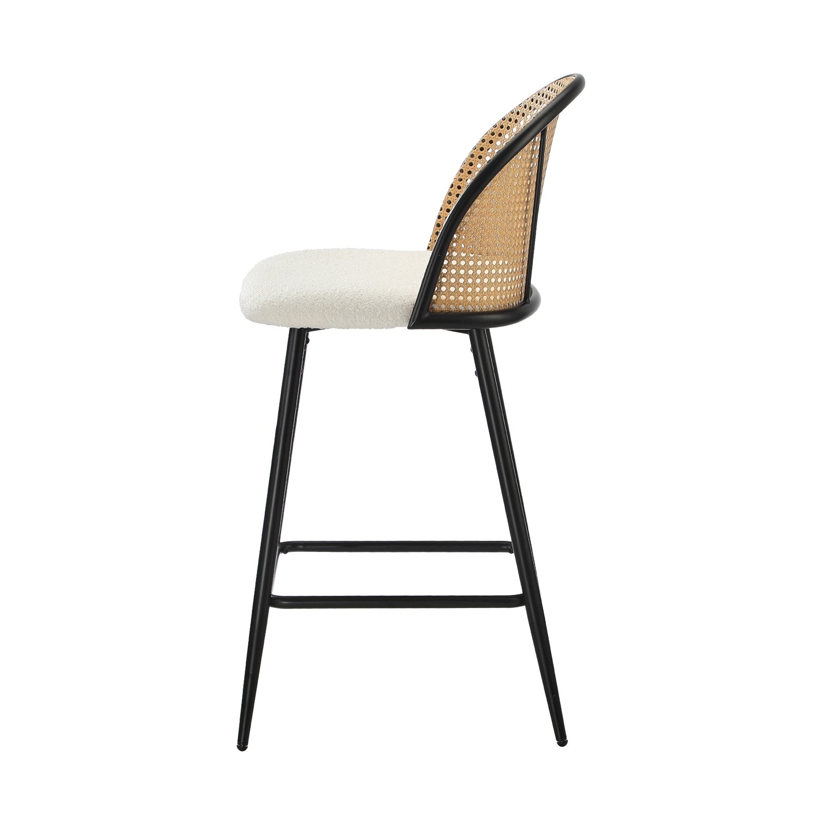 Oikiture Bar Stools Kitchen Counter Stool Rattan Dining Chair Boucle Fabric x4 - Sunyee