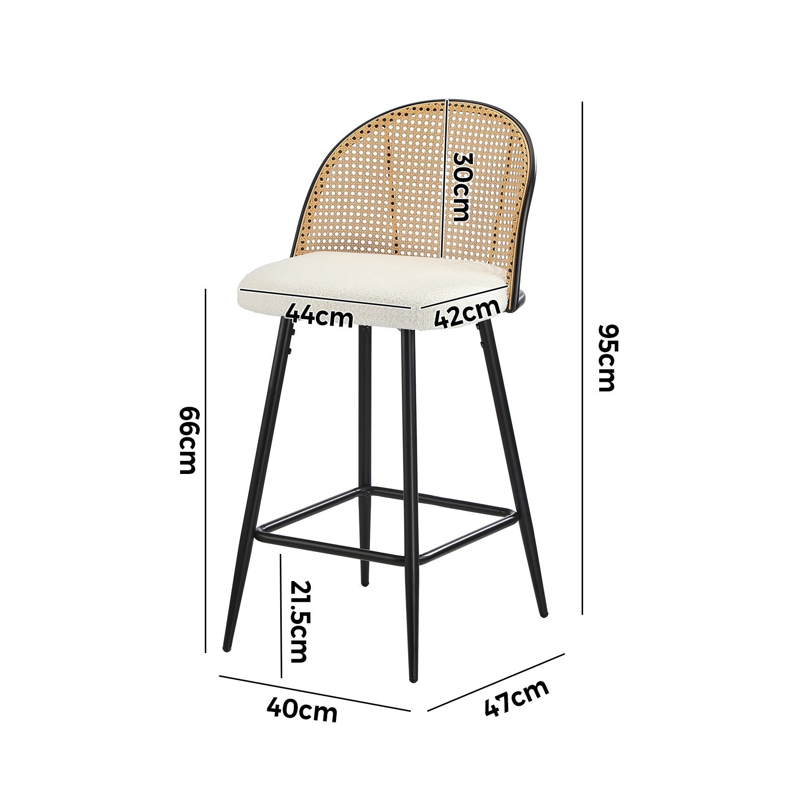 Oikiture Bar Stools Kitchen Counter Stool Rattan Dining Chair Boucle Fabric x4 - Sunyee