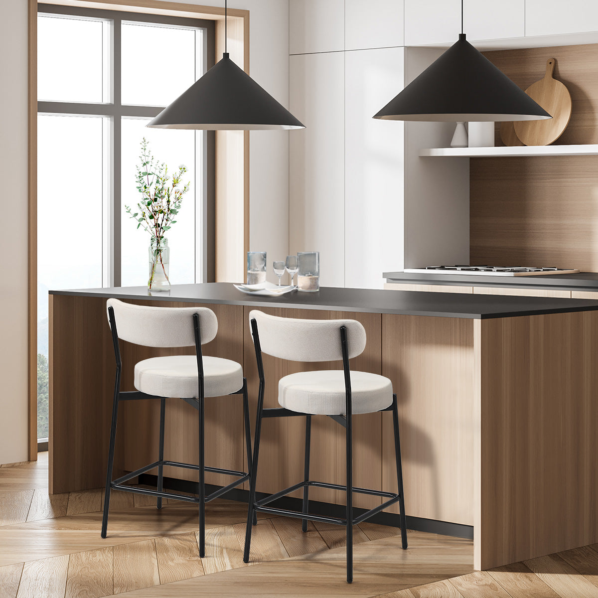 Oikiture 2x Bar Stools Kitchen Dining Chairs Counter Stool Beige - Sunyee