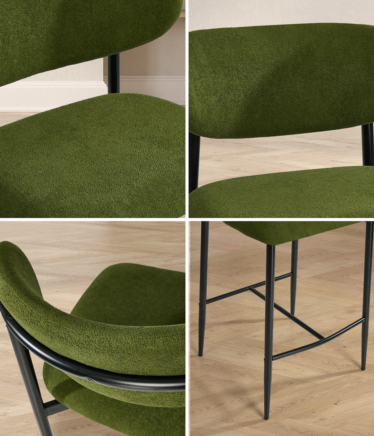 Oikiture 2x Bar Stools Kitchen Stool Counter Chair Fabric Green