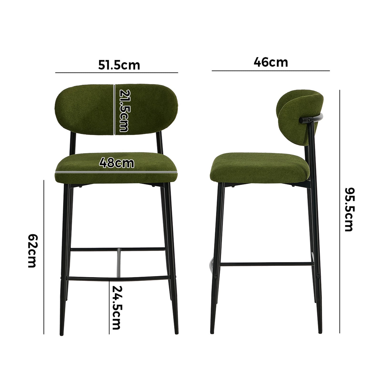 Oikiture 4x Bar Stools Kitchen Stool Counter Chair Fabric Green