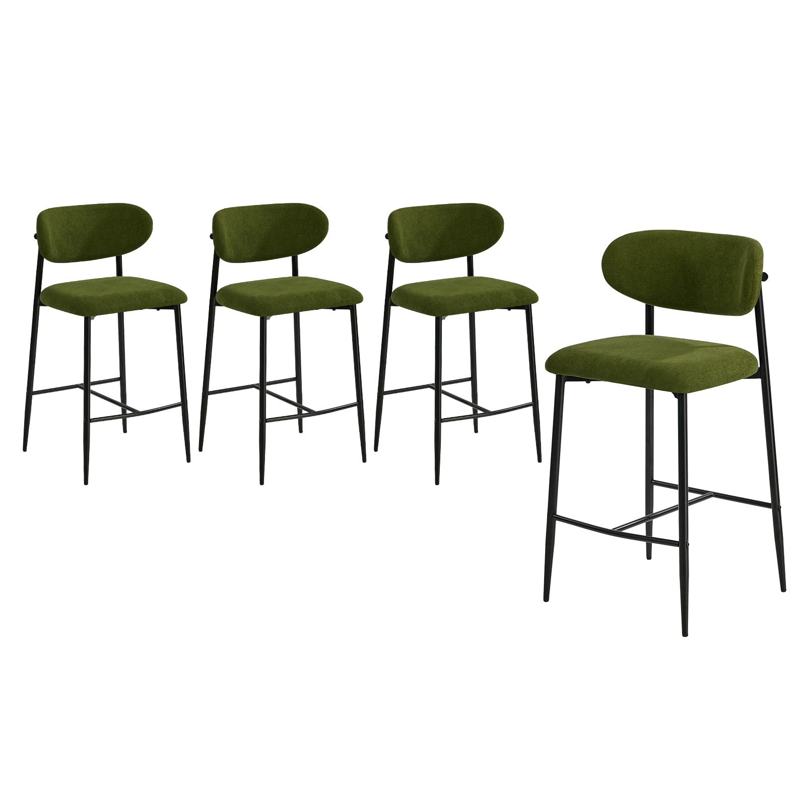 Oikiture 4x Bar Stools Kitchen Stool Counter Chair Fabric Green