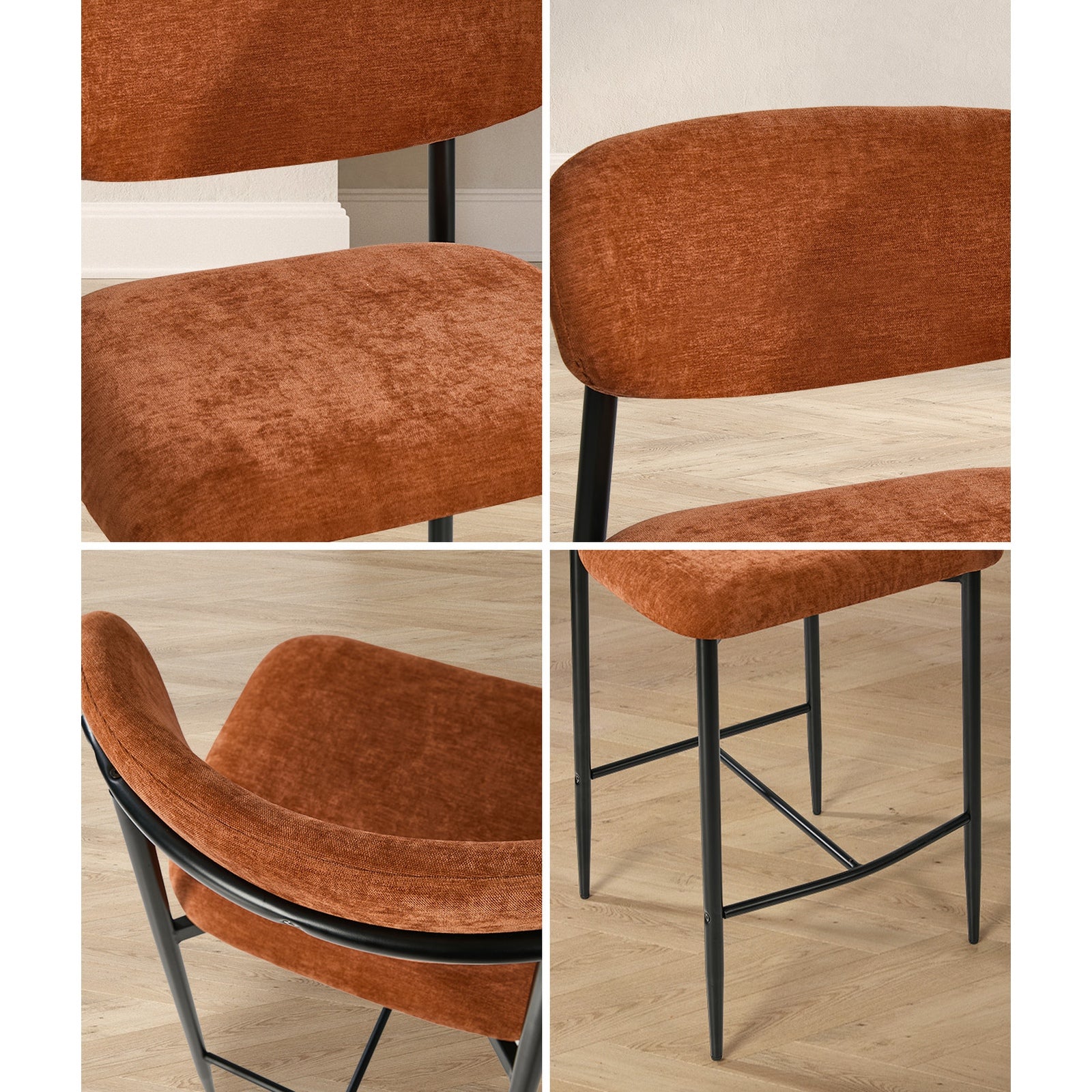 Oikiture 4x Bar Stools Kitchen Stool Counter Chair Fabric Orange