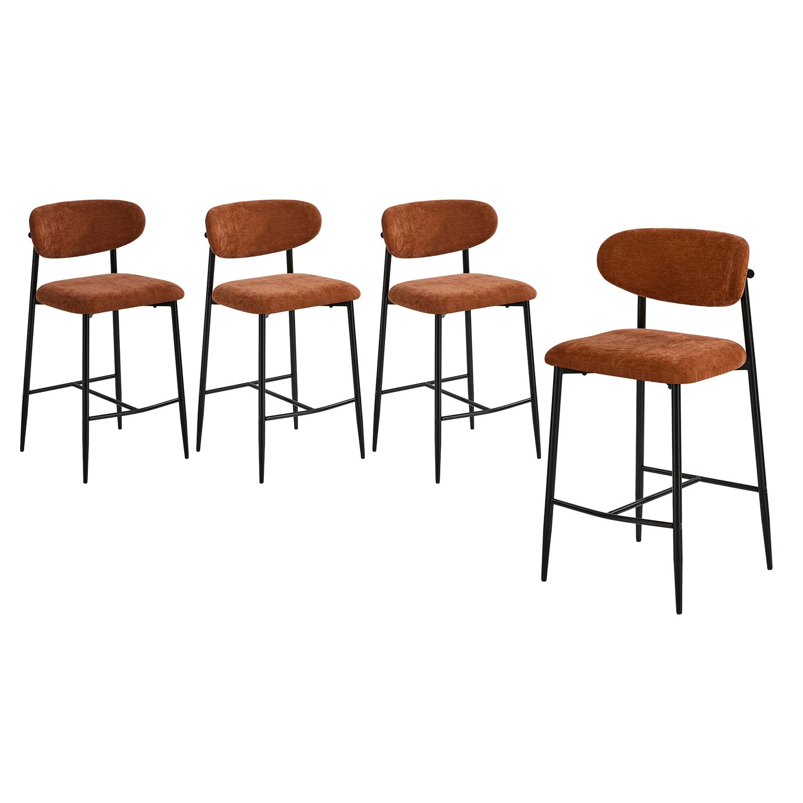 Oikiture 4x Bar Stools Kitchen Stool Counter Chair Fabric Orange