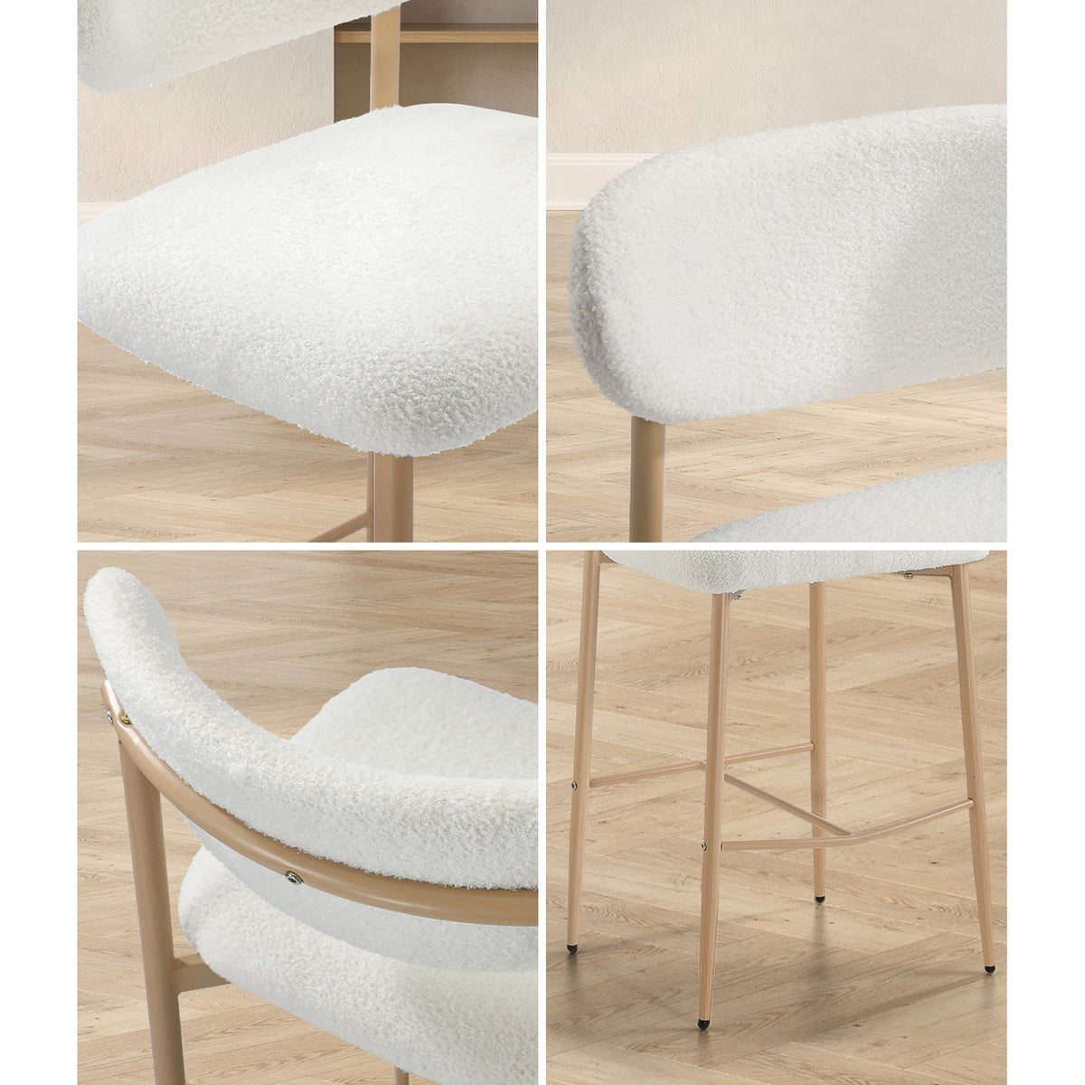 Oikiture 2x Bar Stools Kitchen Stool Counter Chair Boucle Fabric Natural - Sunyee