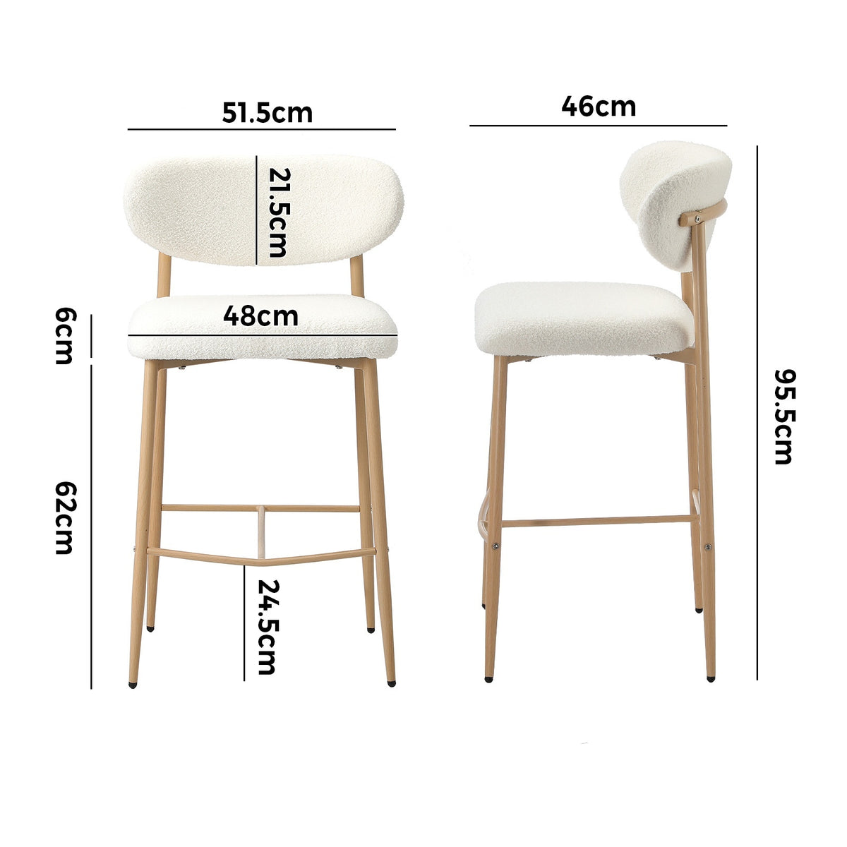 Oikiture 2x Bar Stools Kitchen Stool Counter Chair Boucle Fabric Natural - Sunyee