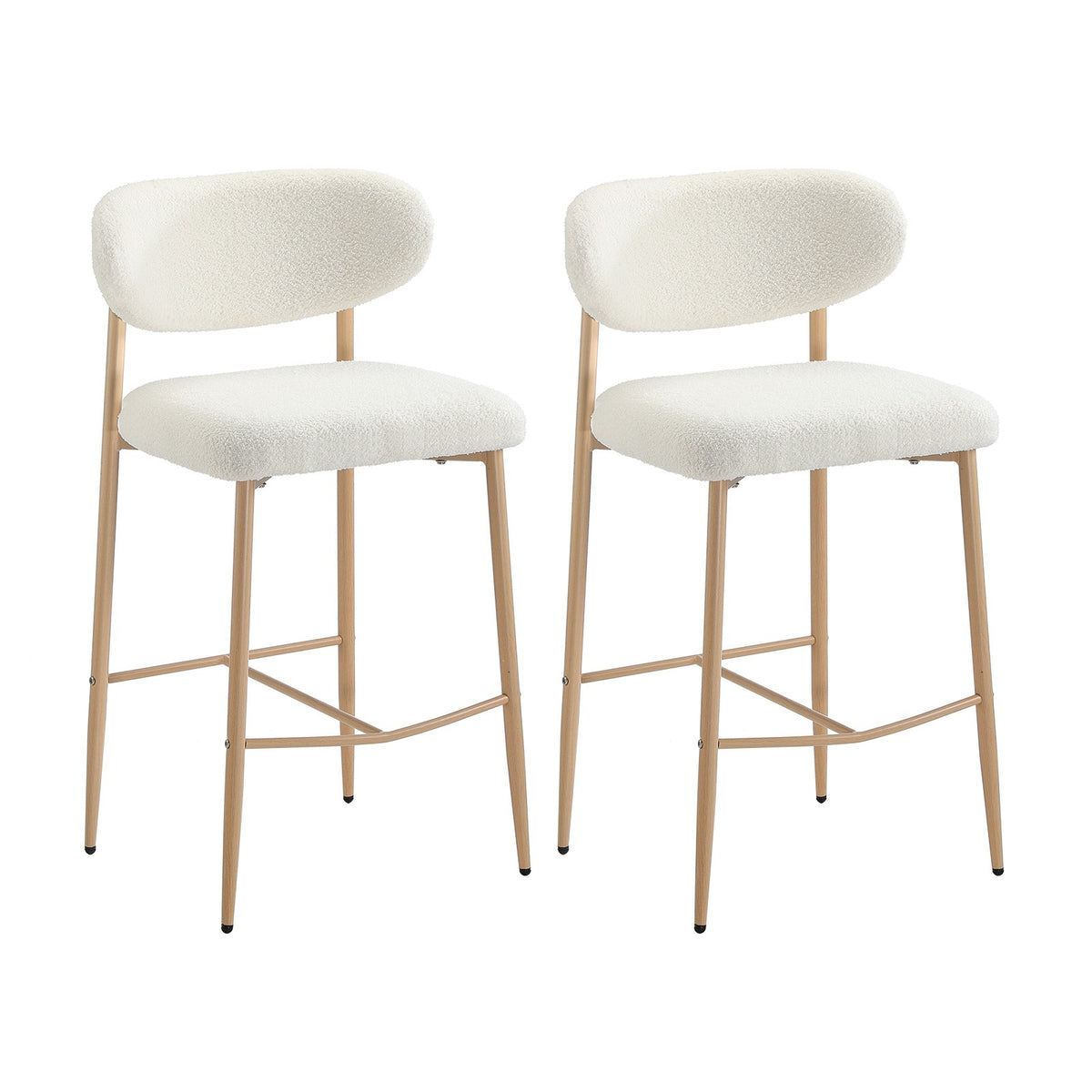 Oikiture 2x Bar Stools Kitchen Stool Counter Chair Boucle Fabric Natural - Sunyee