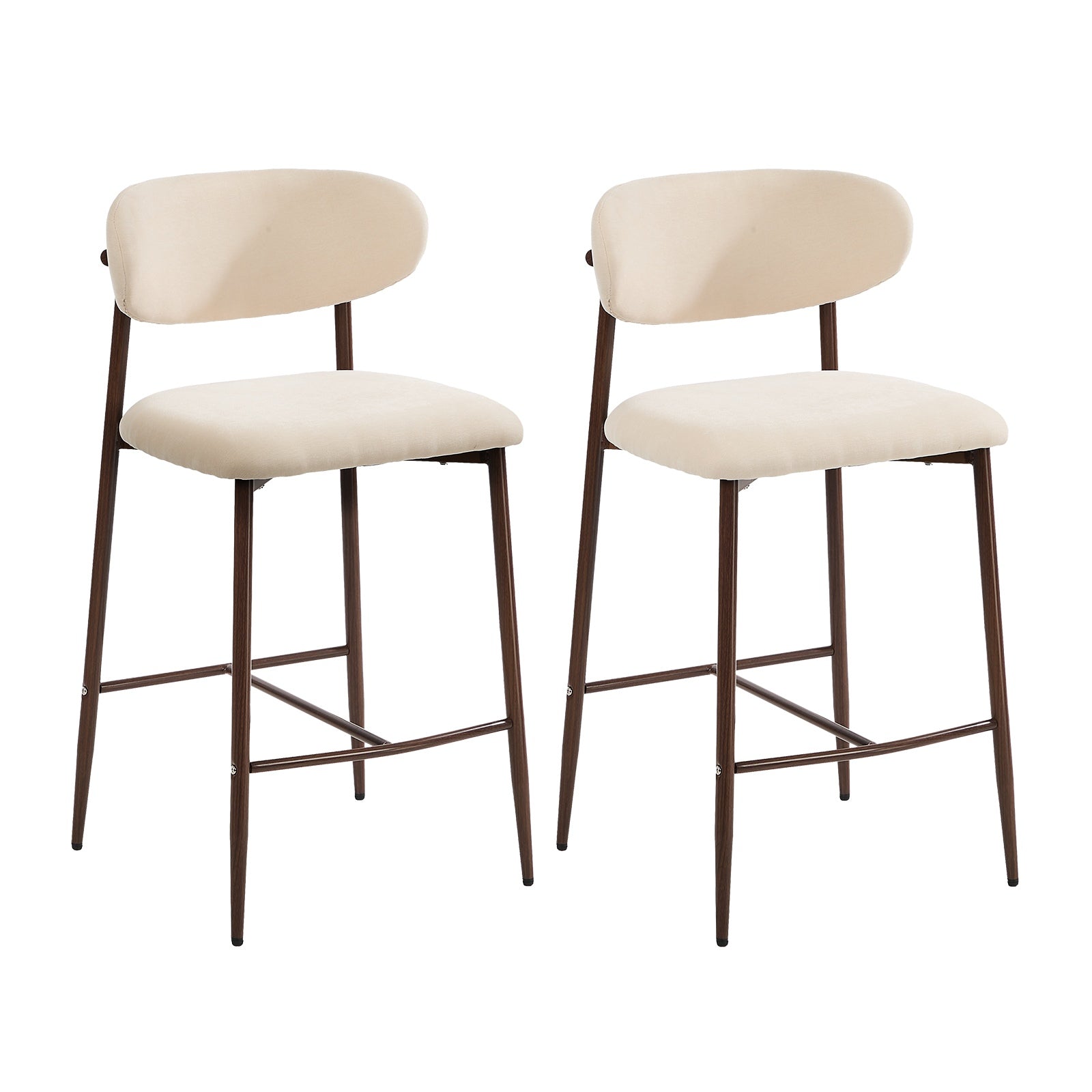 Oikiture 2x Bar Stools Kitchen Stool Counter Chair Boucle Walnut