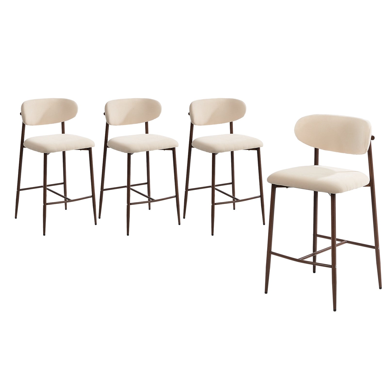 Oikiture 4x Bar Stools Kitchen Stool Counter Chair Boucle Walnut