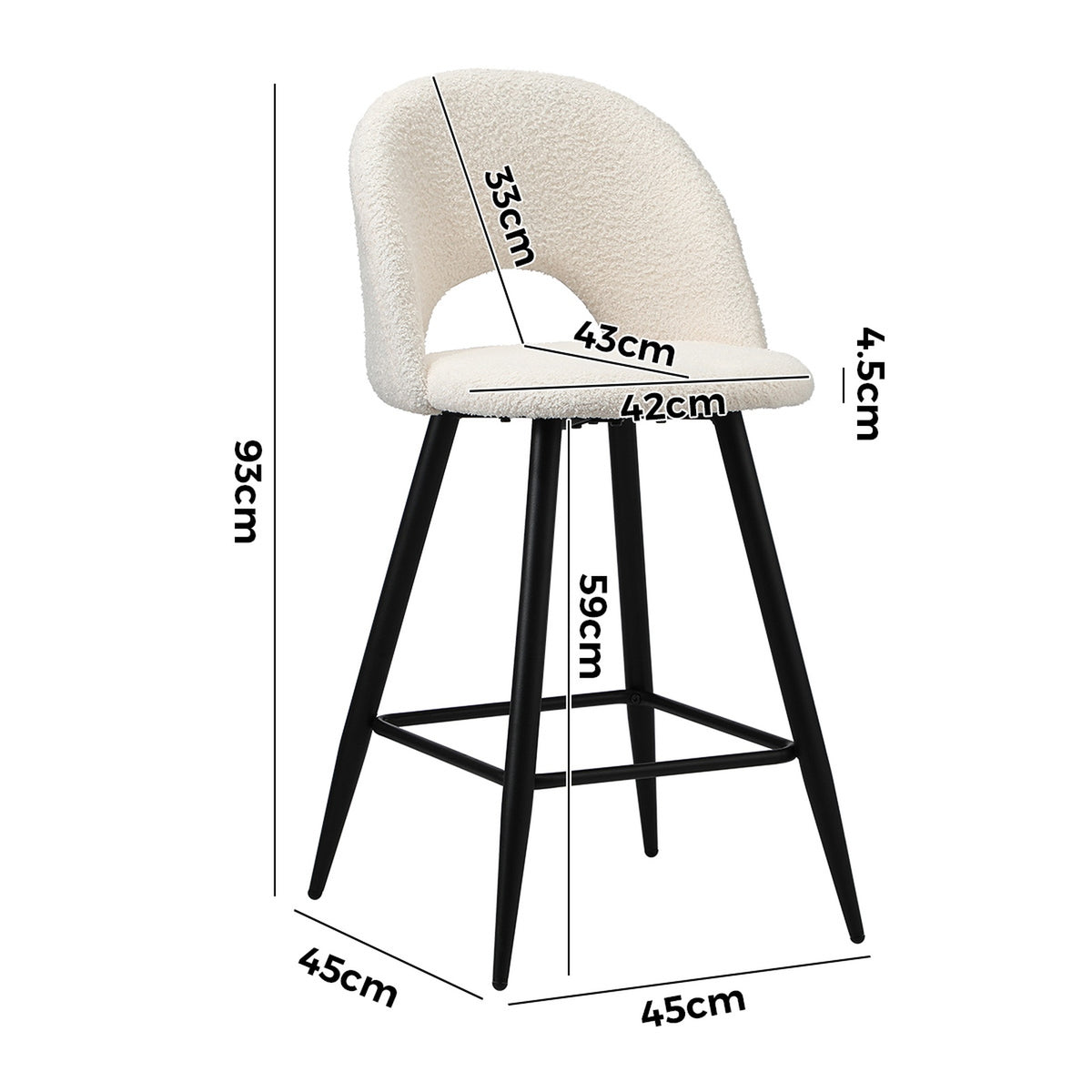 Oikiture 2x Bar Stools Kitchen Counter Stool Dining Chairs Boucle White HORN