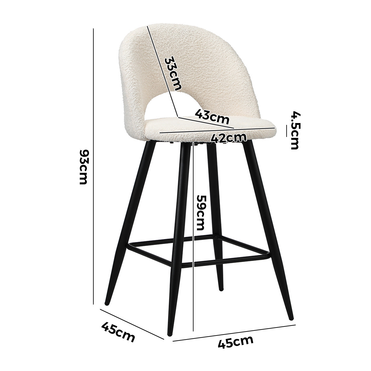 Oikiture 4x Bar Stools Kitchen Counter Stool Dining Chairs Boucle White HORN
