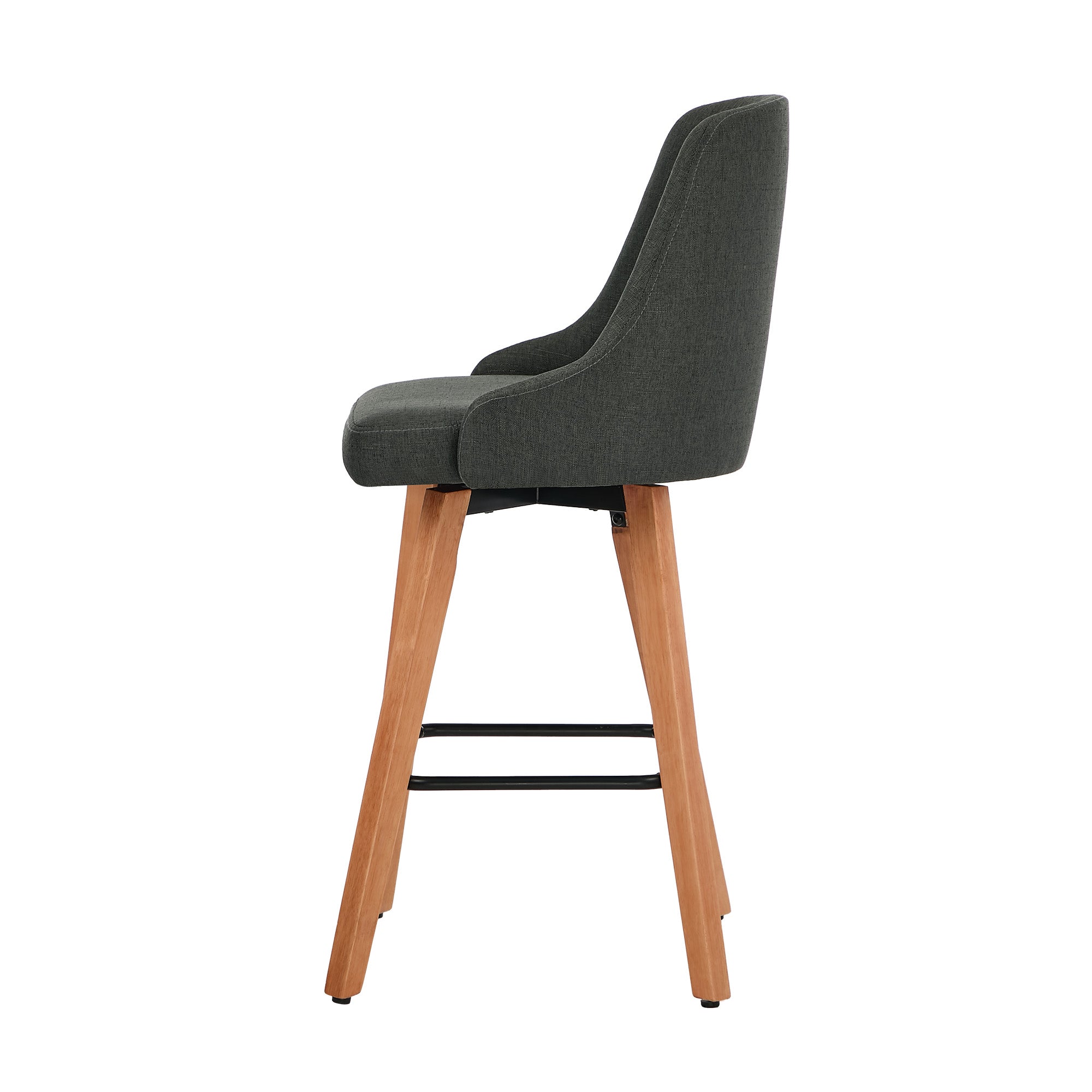 Oikiture 2x Bar Stools Kitchen Dining Chairs Swivel Wooden Stool Linen Grey - Sunyee