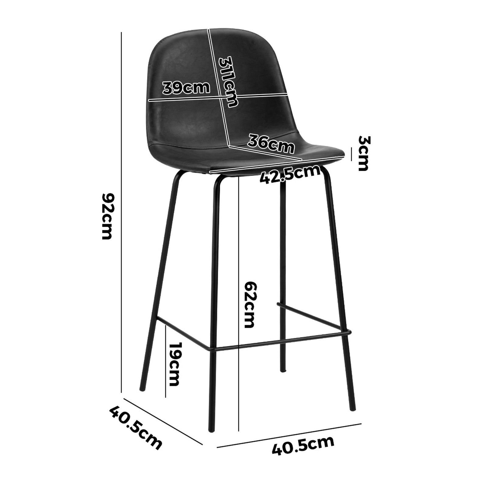 Oikiture 4x Bar Stools Kitchen Dining Chair Counter Stool PU Leather Black - Sunyee