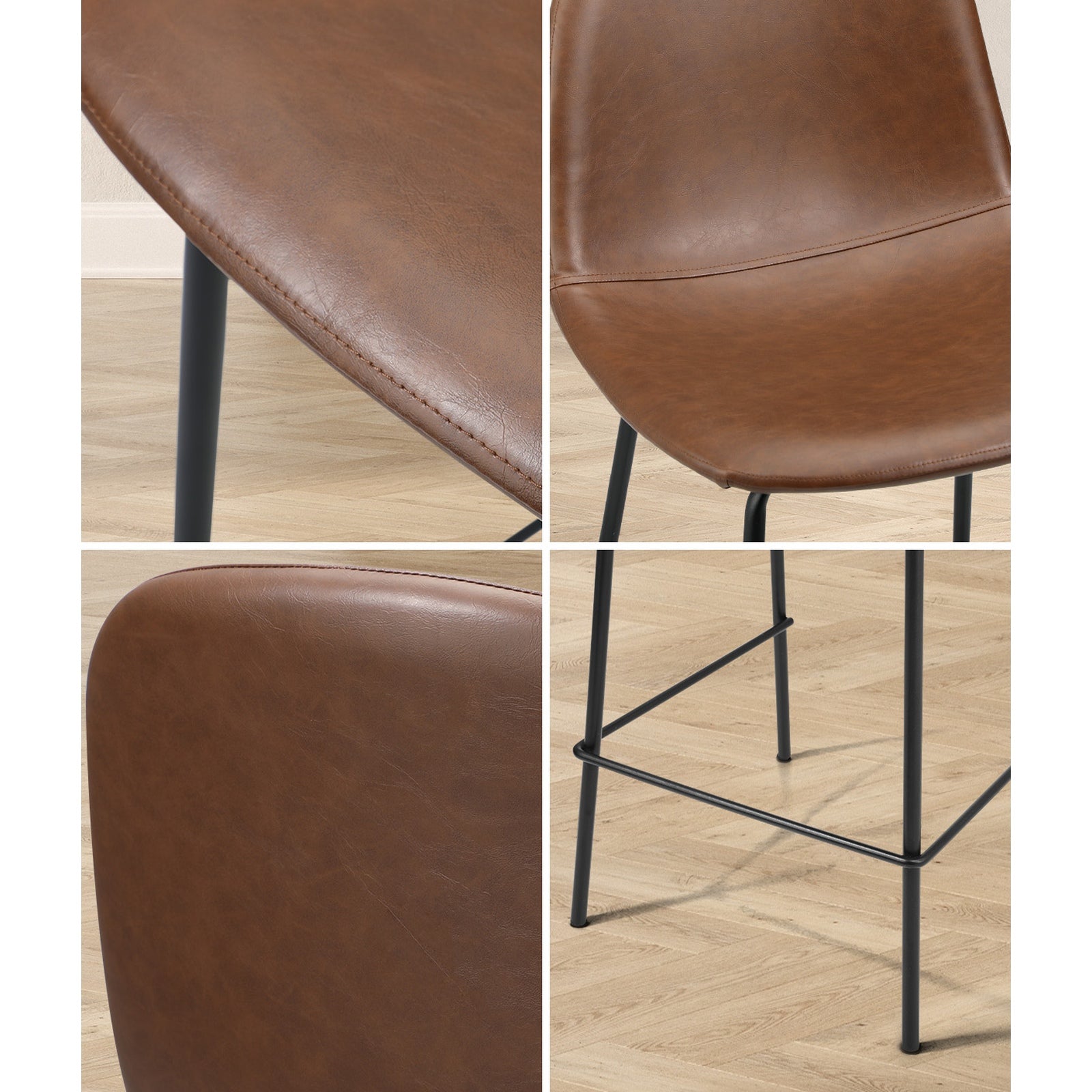 Oikiture 4x Bar Stools Kitchen Dining Chair Counter Stool PU Leather Brown - Sunyee