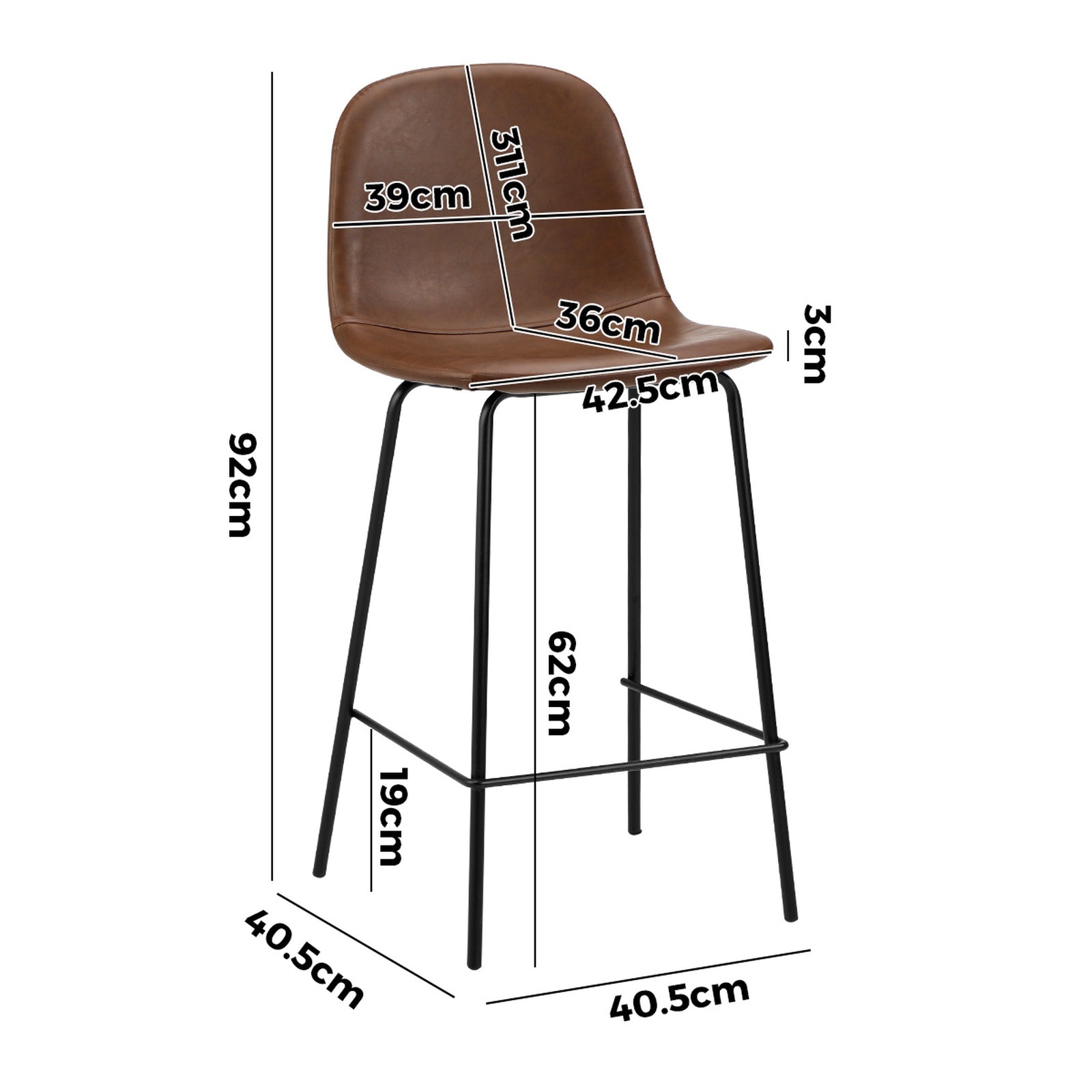 Oikiture 4x Bar Stools Kitchen Dining Chair Counter Stool PU Leather Brown - Sunyee