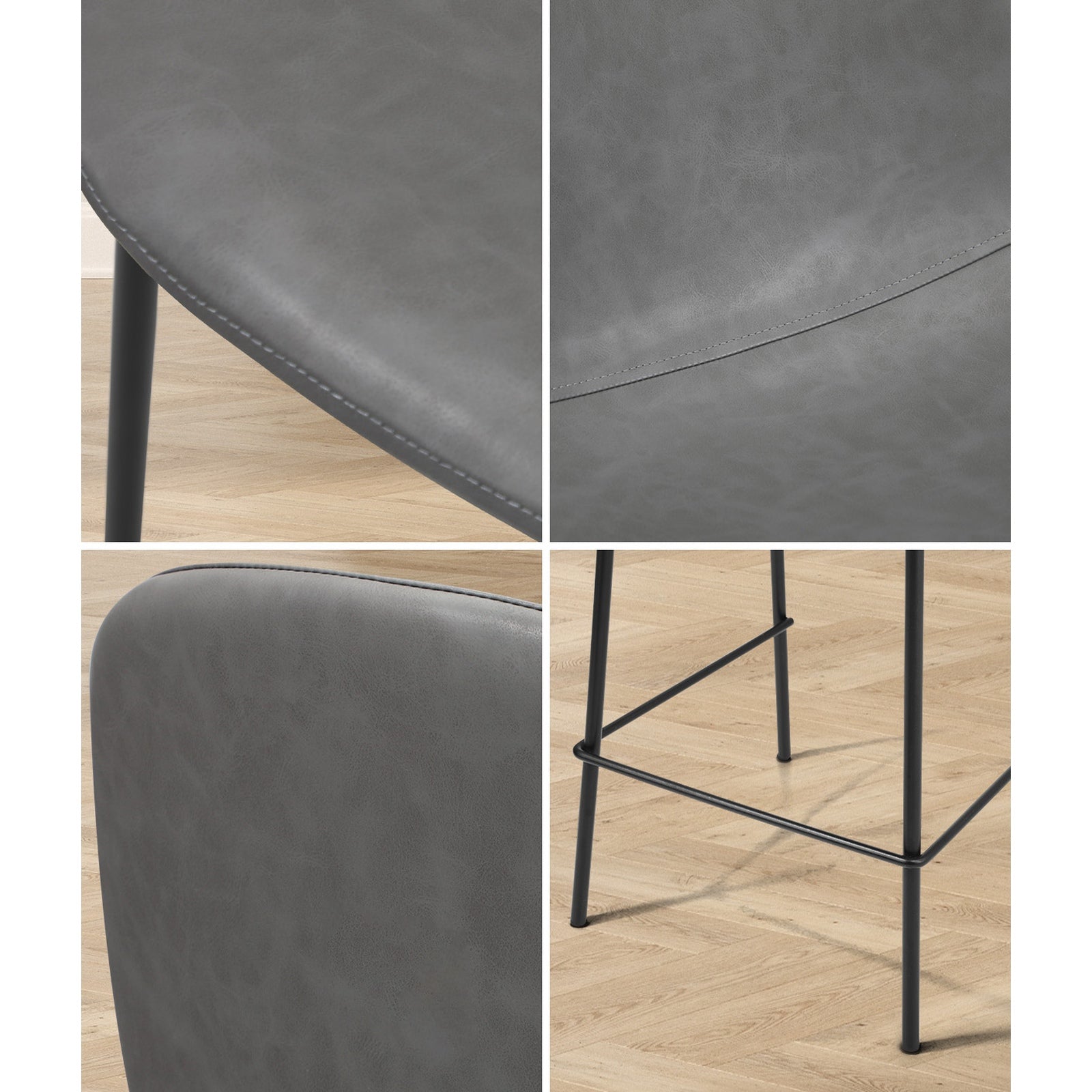 Oikiture 2x Bar Stools Kitchen Dining Chair Counter Stool PU Leather Grey - Sunyee
