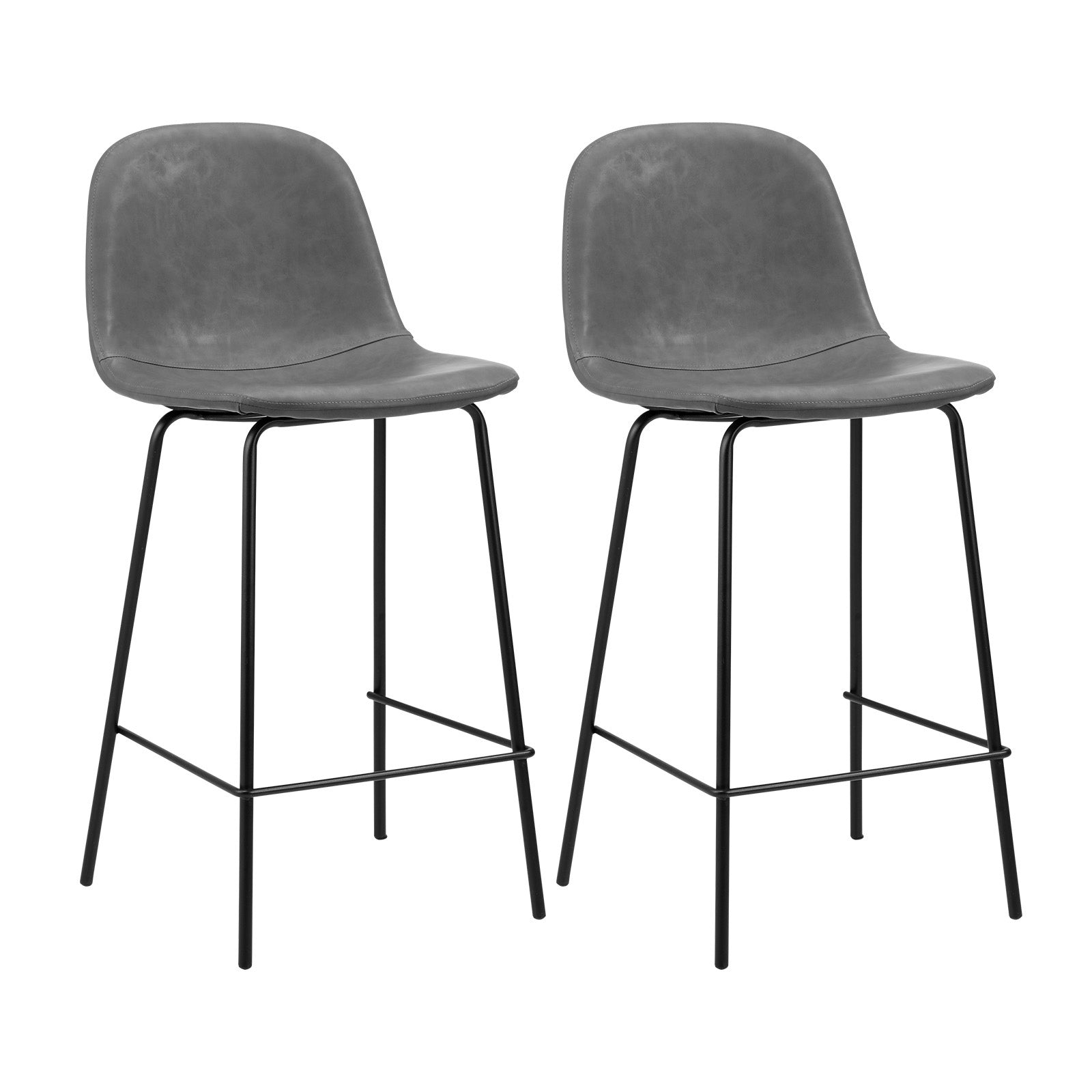 Oikiture 2x Bar Stools Kitchen Dining Chair Counter Stool PU Leather Grey - Sunyee
