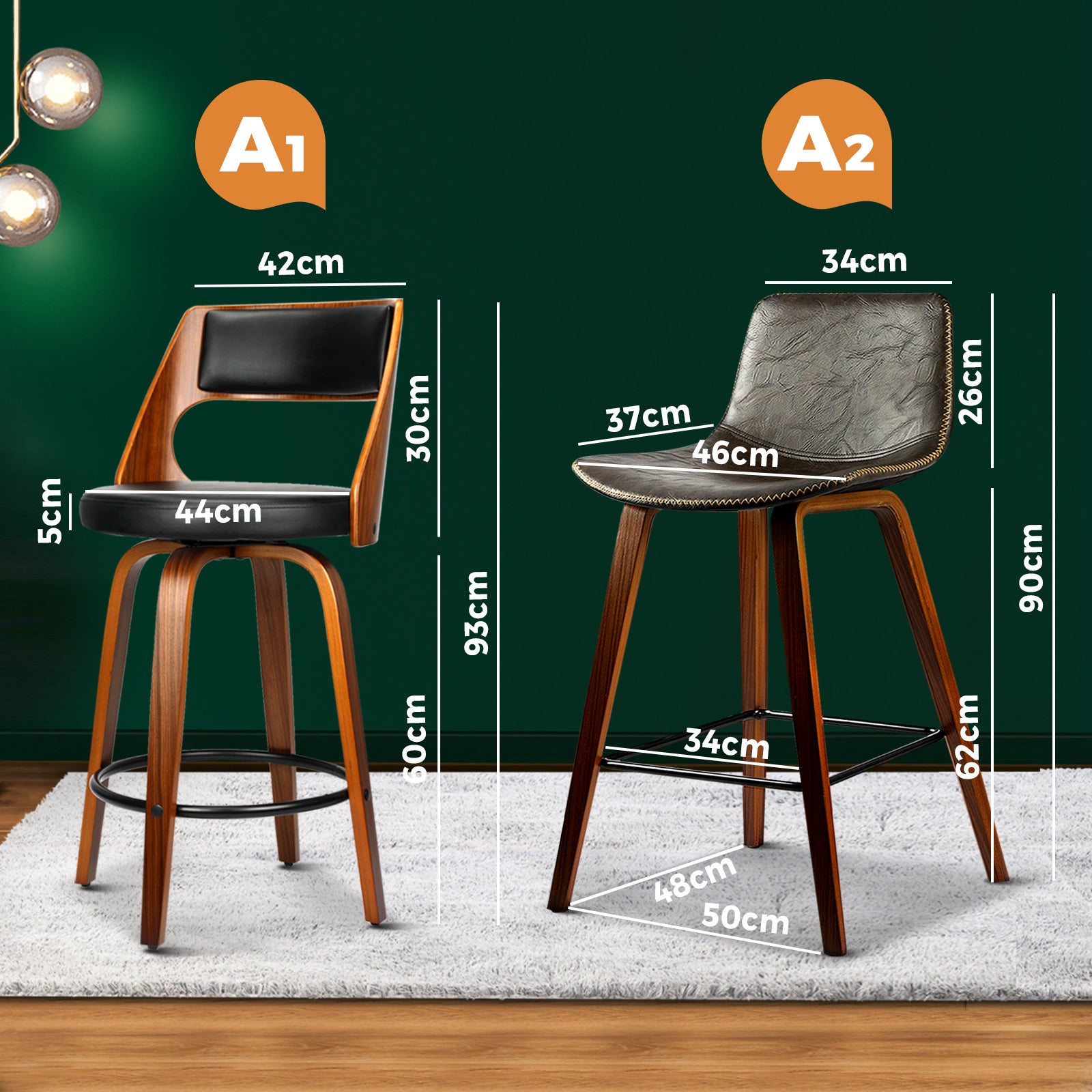 Oikiture Bar Stools Kitchen Stool Bar Chairs Metal Barstool Dining Chair Swivel - Sunyee