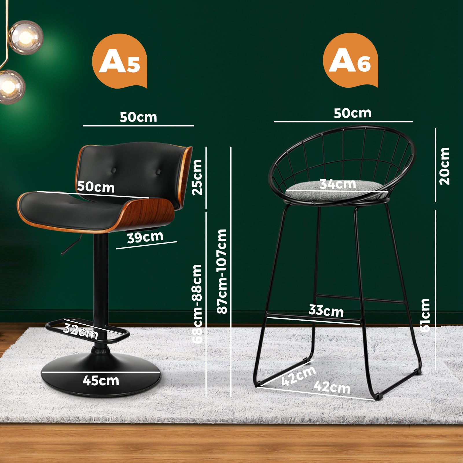 Oikiture Bar Stools Kitchen Stool Bar Chairs Metal Barstool Dining Chair Swivel - Sunyee
