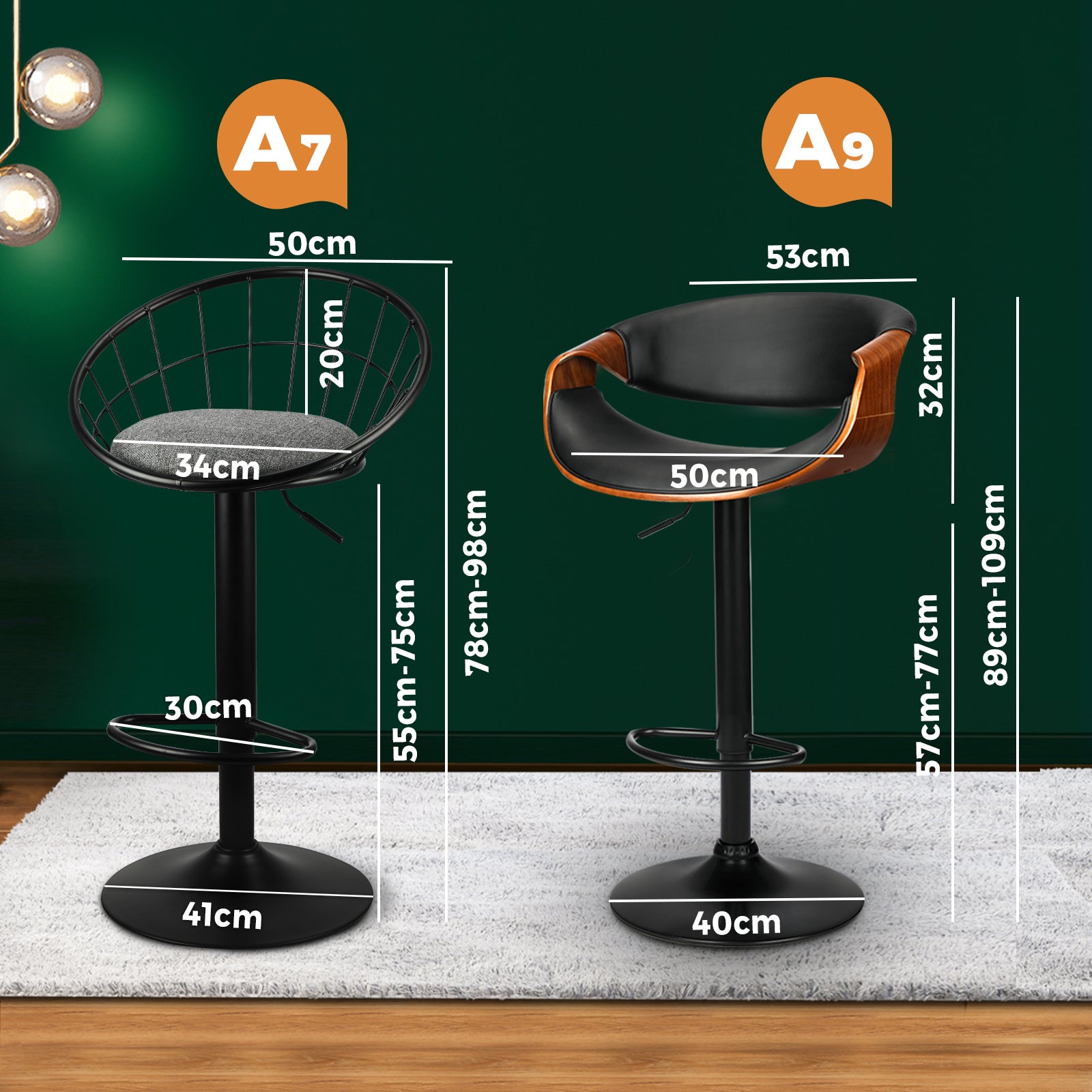 Oikiture Bar Stools Kitchen Stool Bar Chairs Metal Barstool Dining Chair Swivel - Sunyee