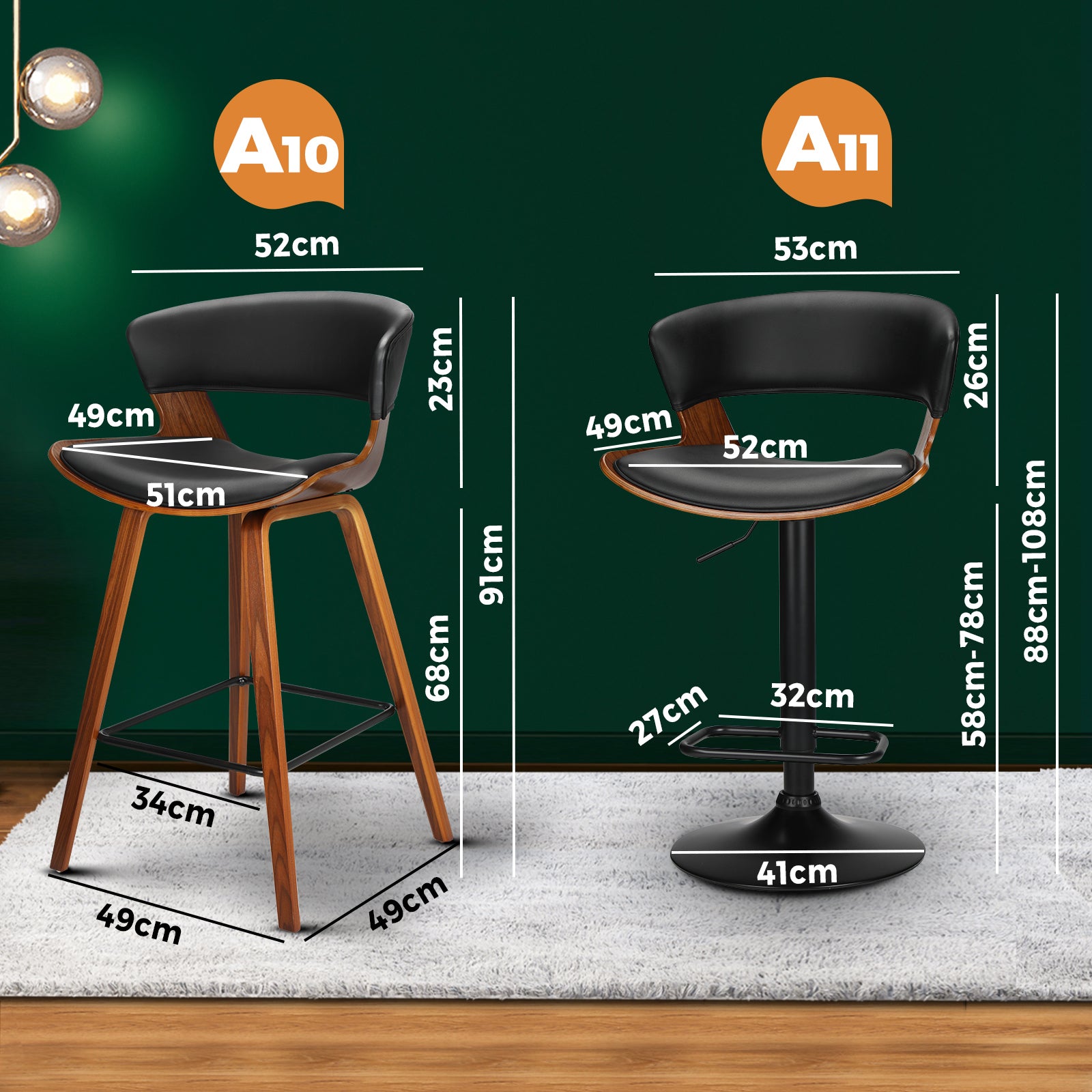 Oikiture Bar Stools Kitchen Stool Bar Chairs Metal Barstool Dining Chair Swivel - Sunyee