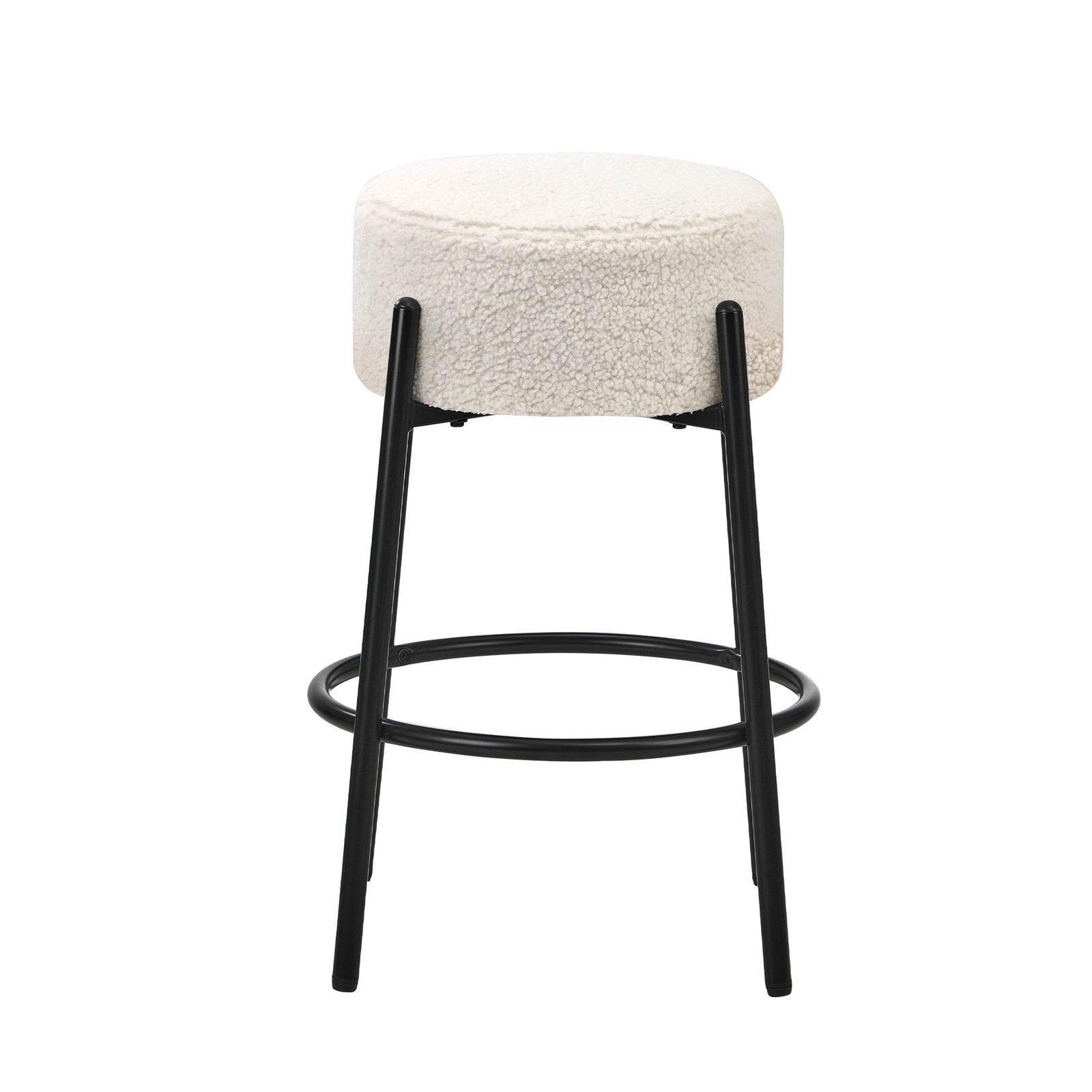 Oikiture 2x Bar Stools Kitchen Dining Chair Round Stool Boucle Fabric White - Sunyee
