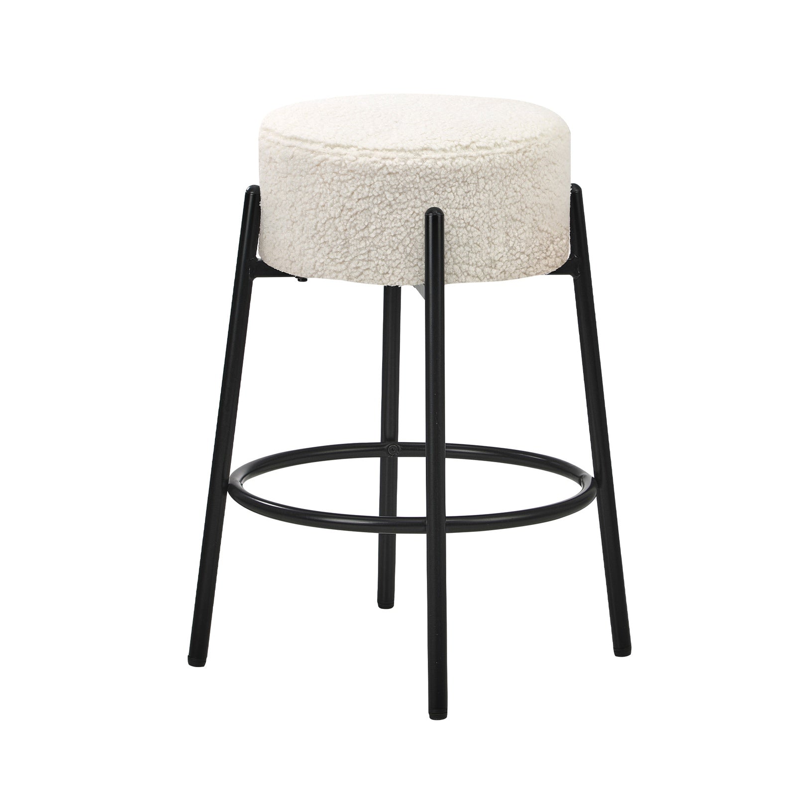 Oikiture 2x Bar Stools Kitchen Dining Chair Round Stool Boucle Fabric White - Sunyee