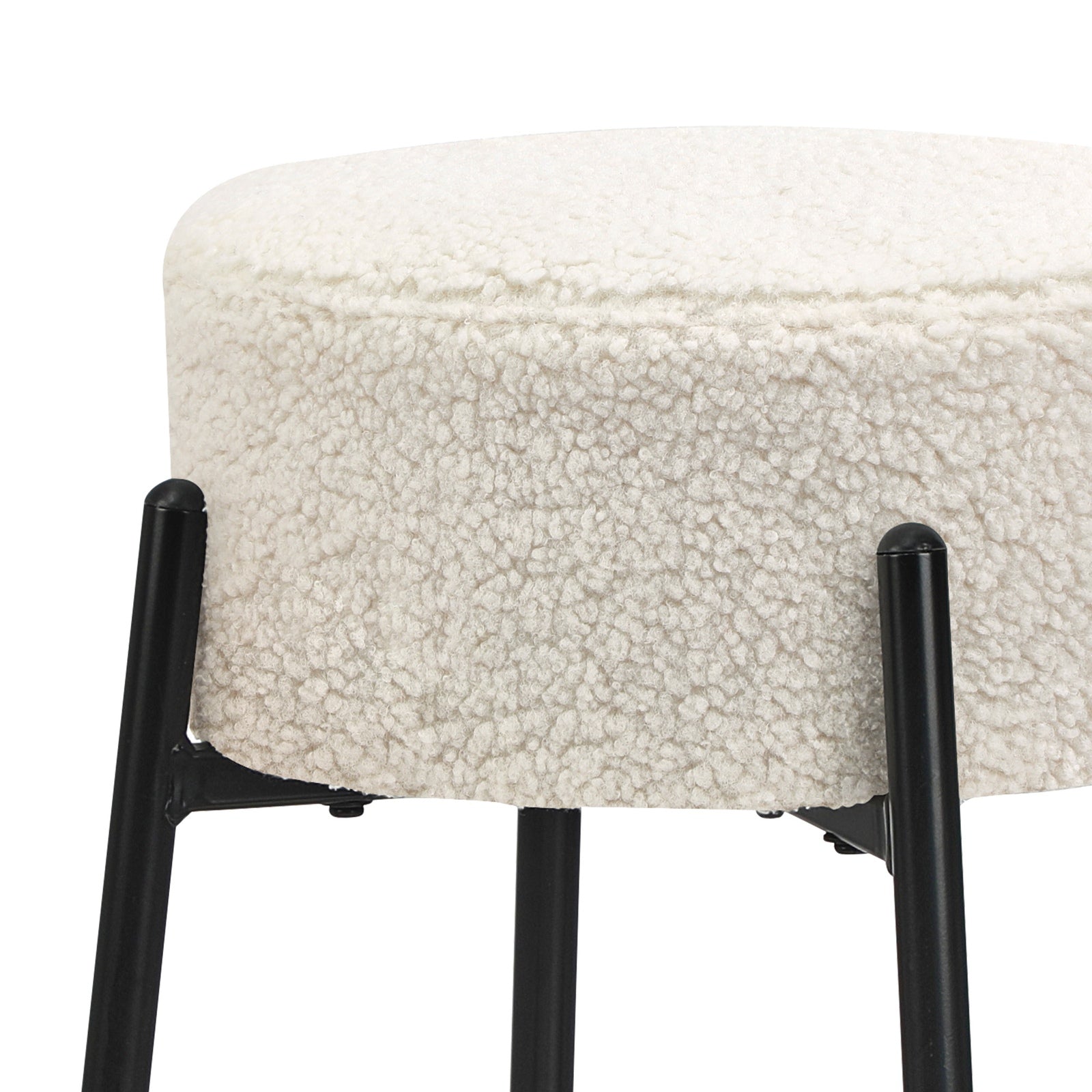 Oikiture 2x Bar Stools Kitchen Dining Chair Round Stool Boucle Fabric White - Sunyee