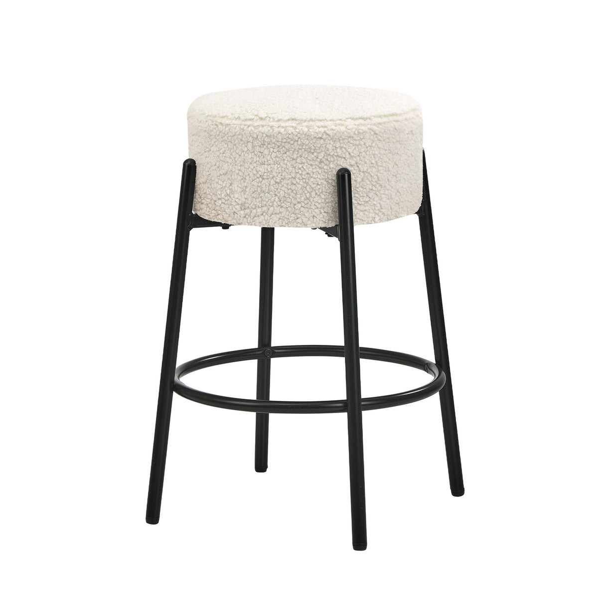 Oikiture 4x Bar Stools Kitchen Dining Chair Round Stool Boucle Fabric White - Sunyee