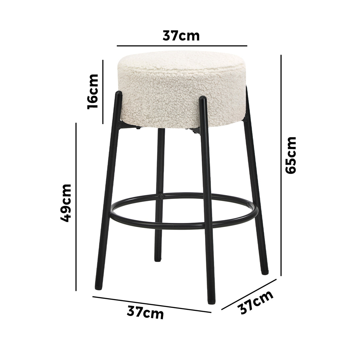 Oikiture 4x Bar Stools Kitchen Dining Chair Round Stool Boucle Fabric White - Sunyee