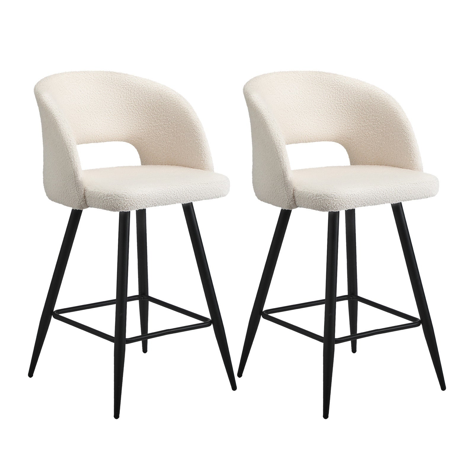 Oikiture 2x Bar Stools Kitchen Dining Chair Padded Chair Boucle White SURA - Sunyee