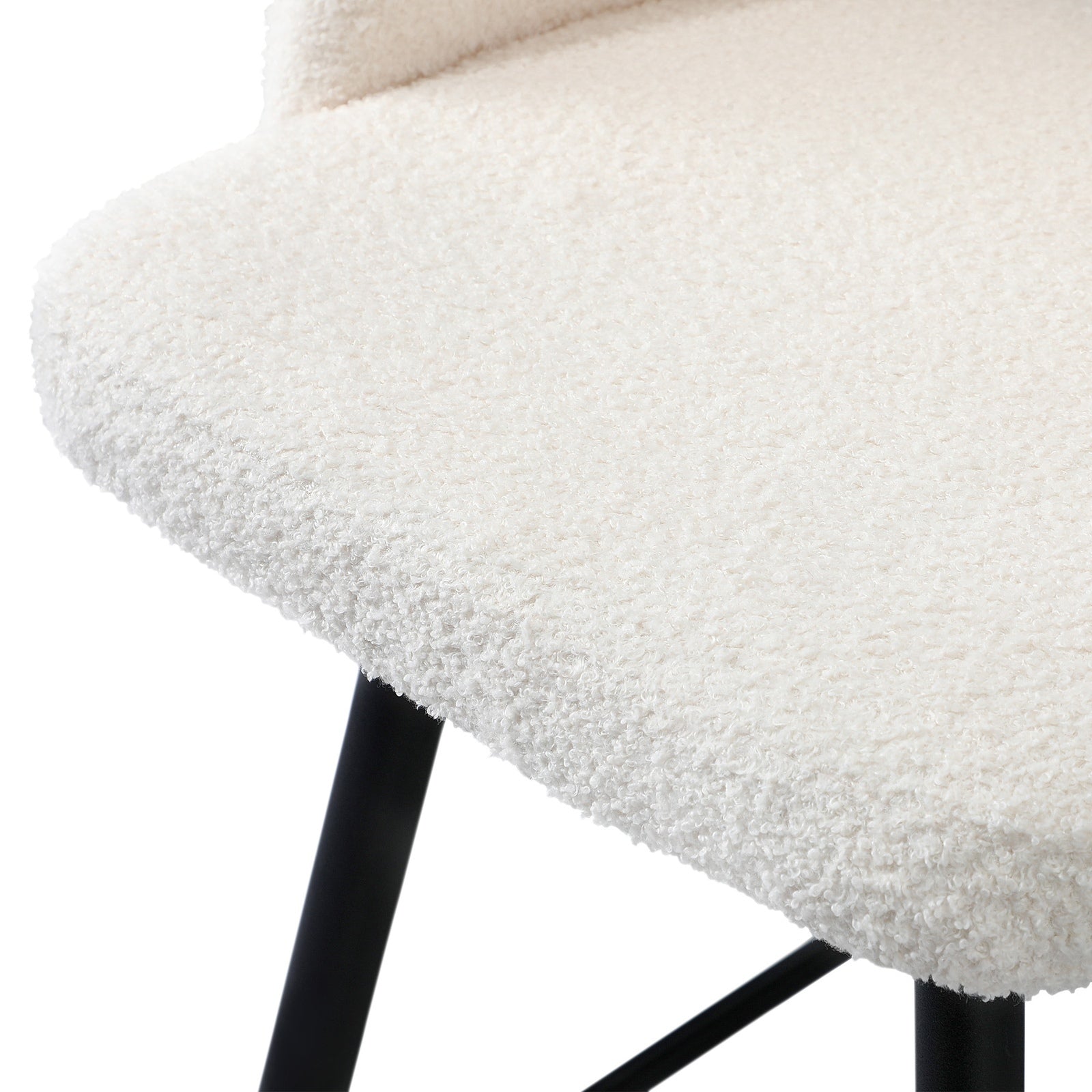 Oikiture 4x Bar Stools Kitchen Dining Chair Padded Chair Boucle White SURA