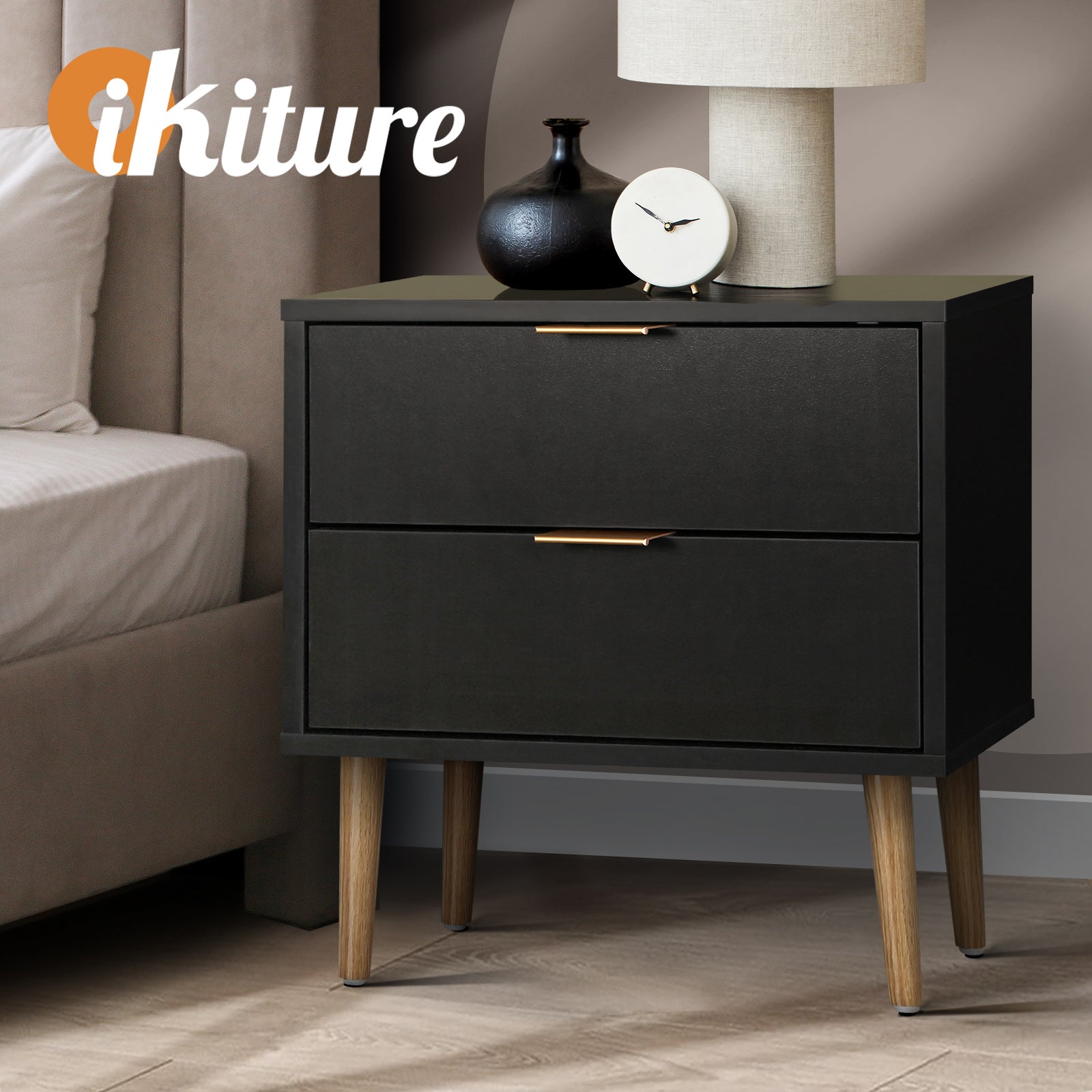 Oikiture Bedside Tables Side Table 2 Drawers Bedroom Furniture Storage Cabinet - Sunyee