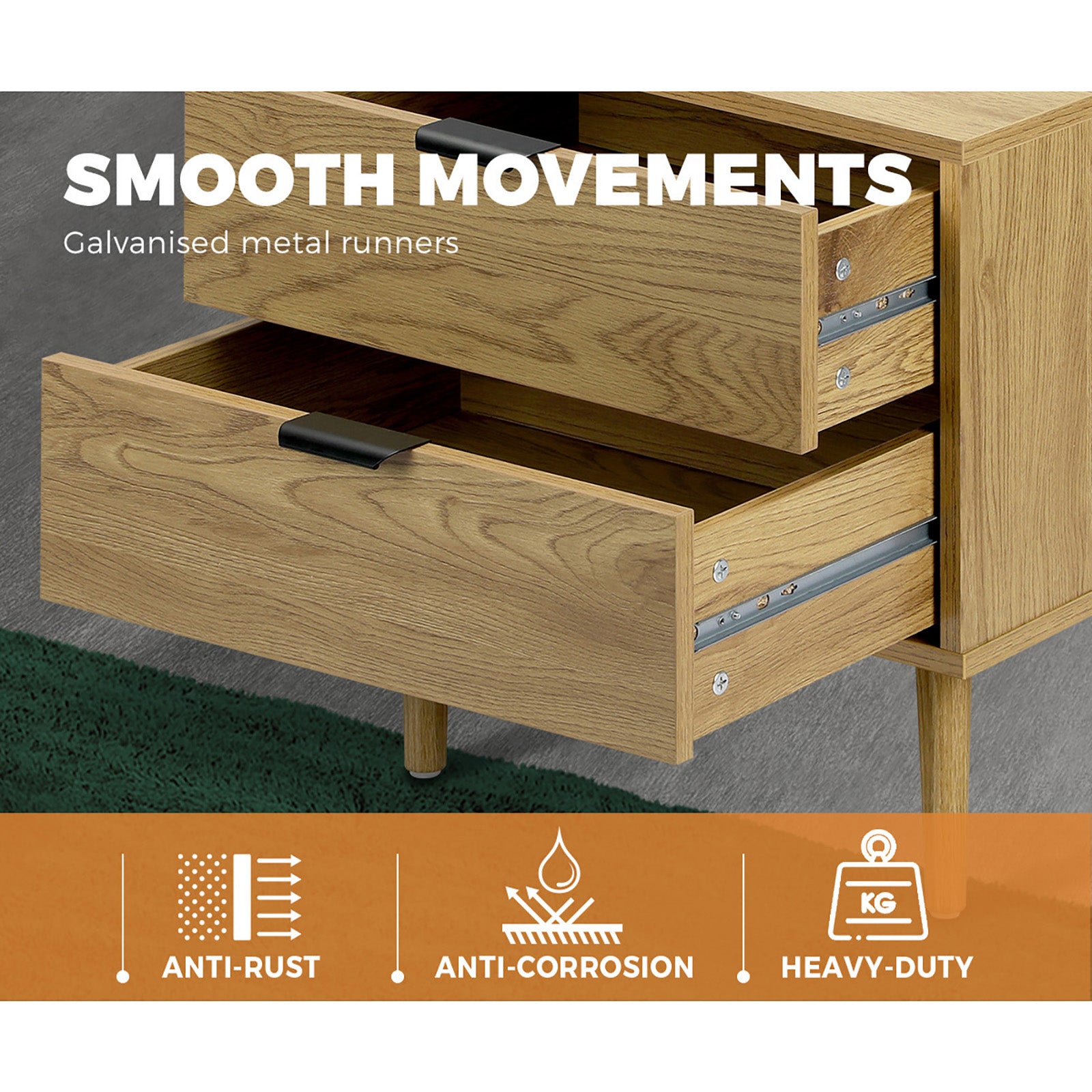Oikiture Bedside Tables Side Table 2 Drawers Bedroom Furniture Storage Cabinet - Sunyee