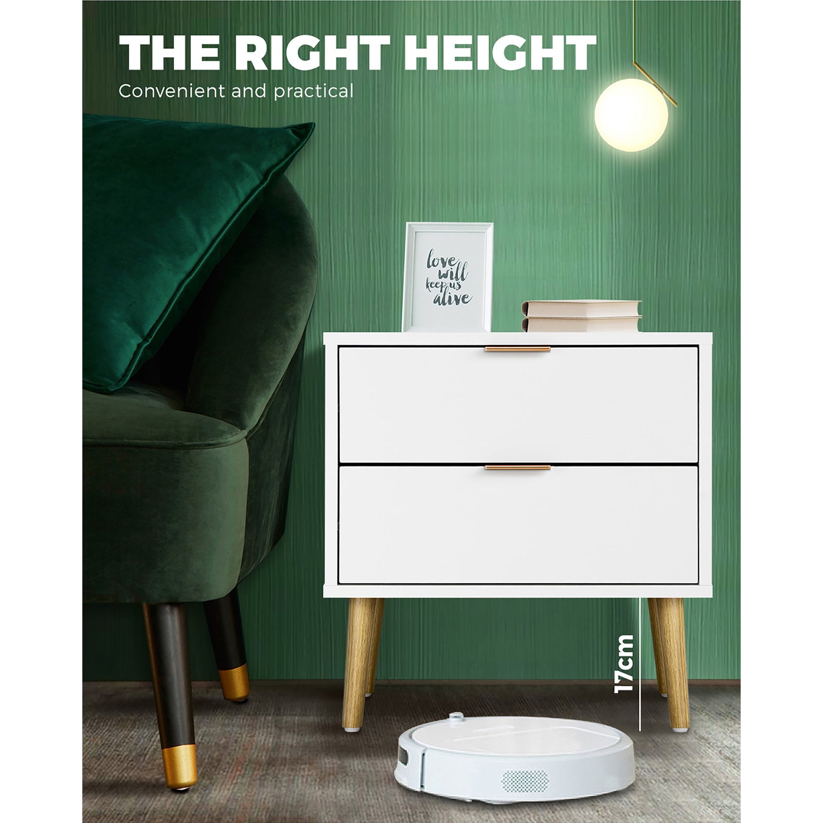 Oikiture Bedside Tables Side Table 2 Drawers Bedroom Furniture Storage Cabinet - Sunyee