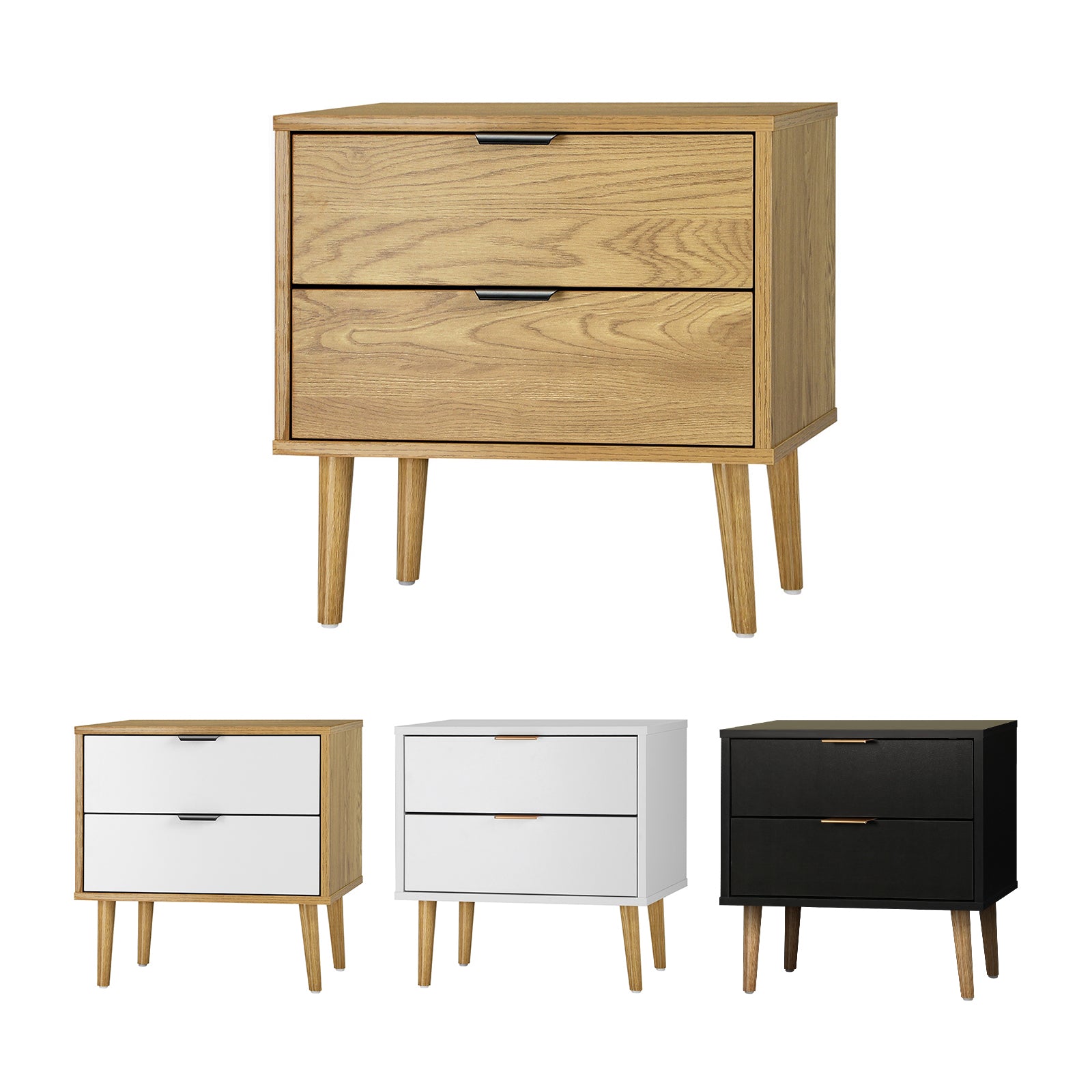 Oikiture Bedside Tables Side Table 2 Drawers Bedroom Furniture Storage Cabinet - Sunyee
