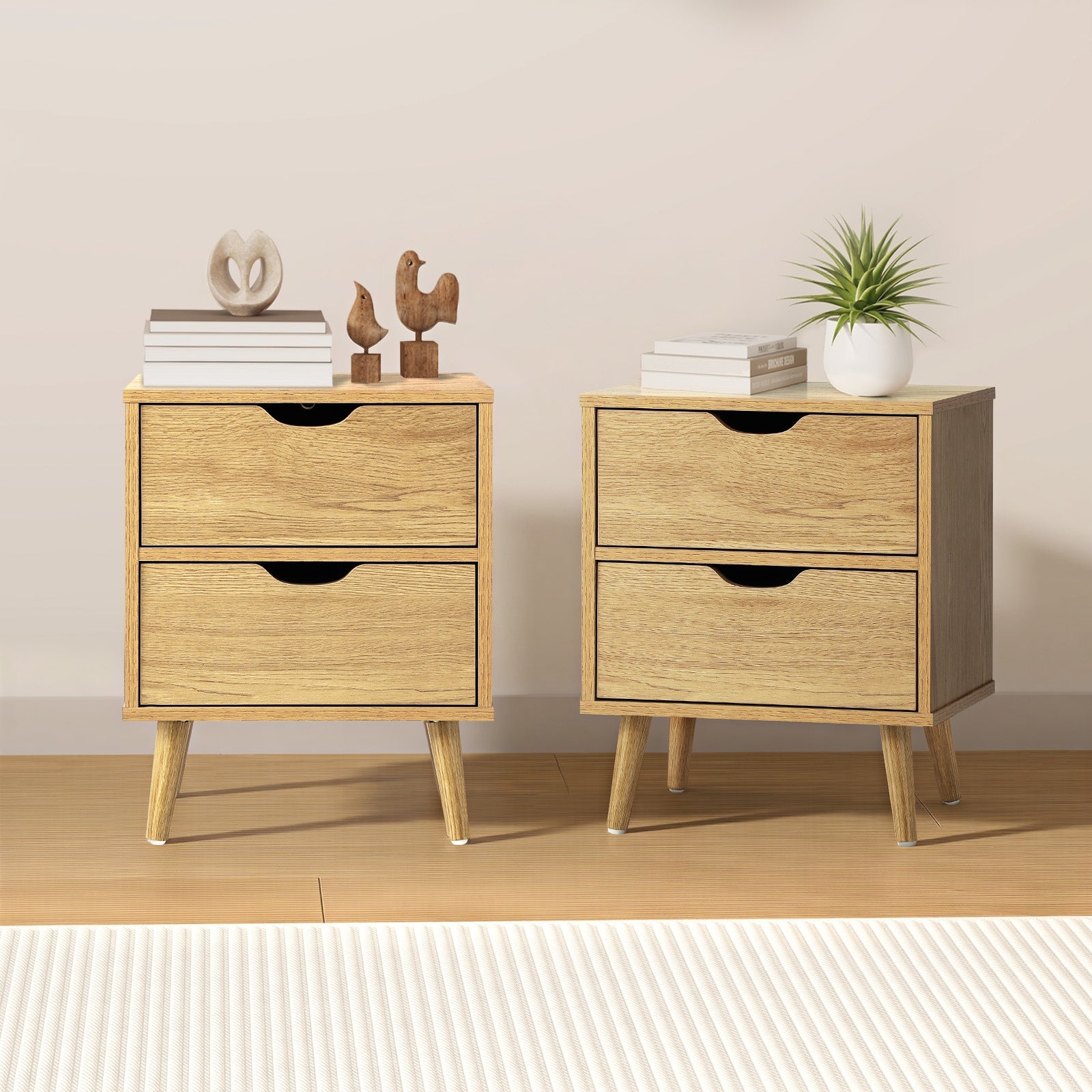 Oikiture 2 X Bedside Tables Side Table Bedroom Furniture Wooden - Sunyee