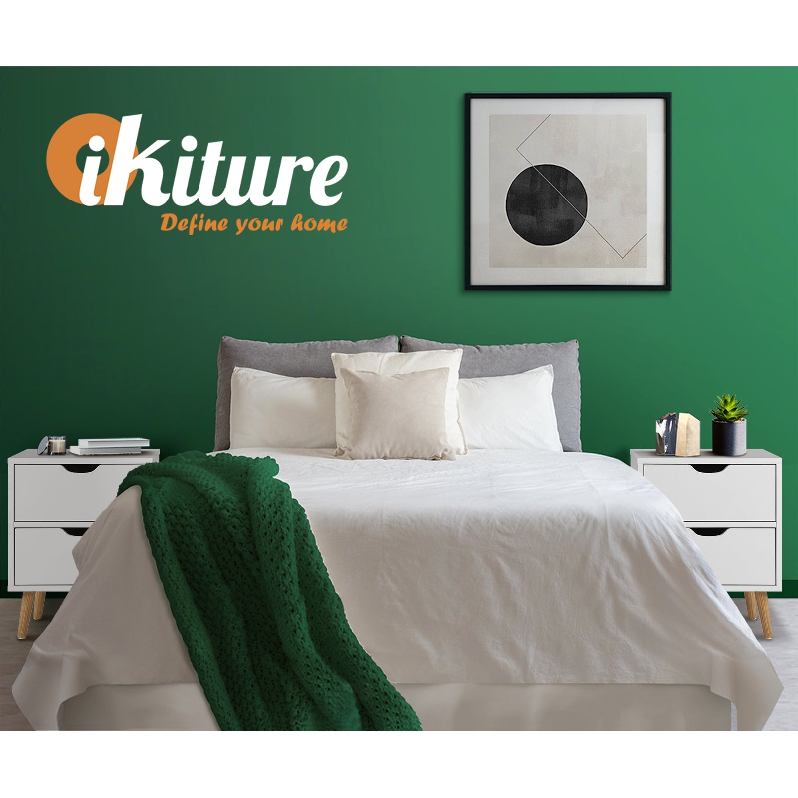 Oikiture Bedside Tables 2 Drawers Side Table Nightstand Storage Cabinet White - Sunyee